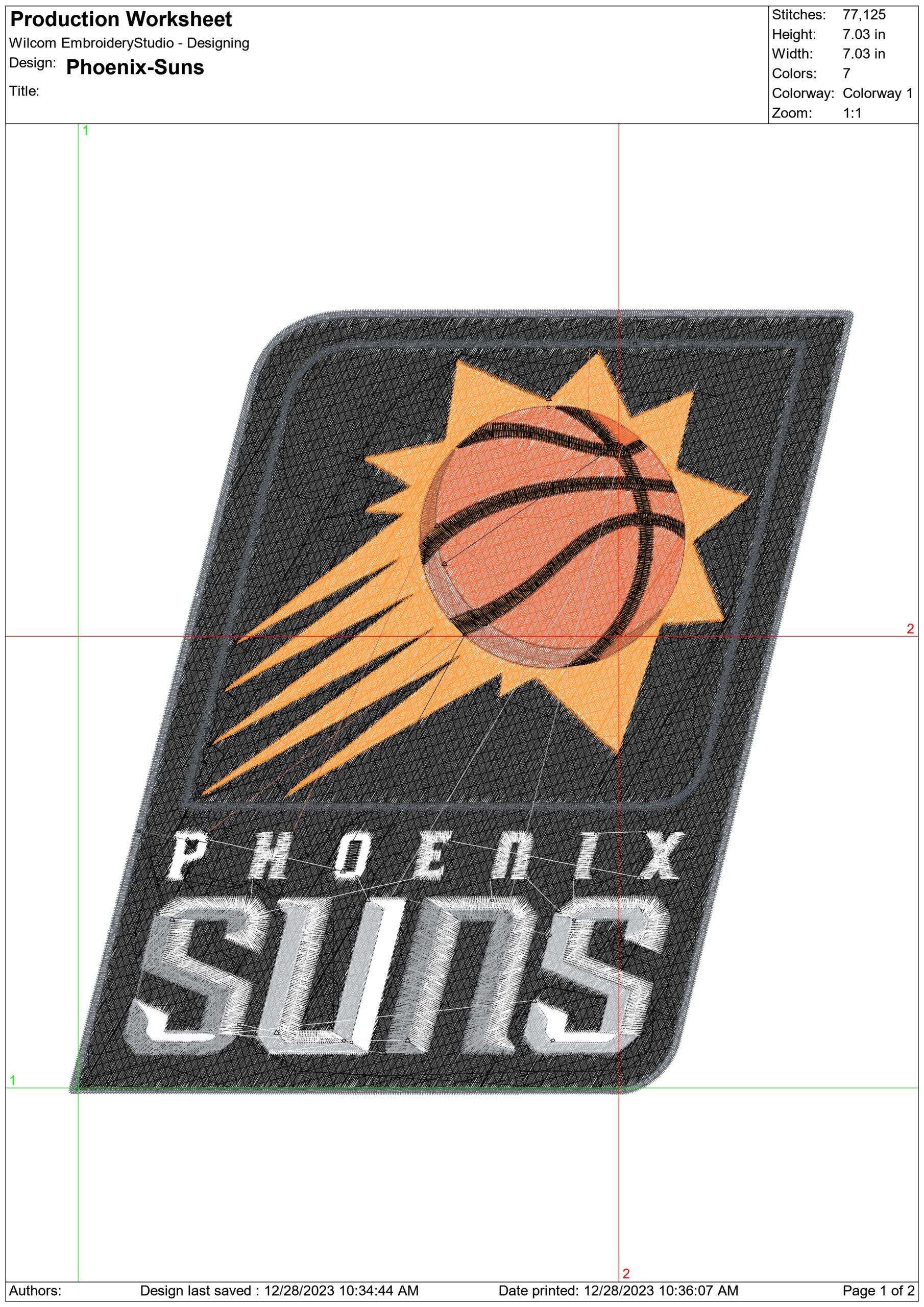 Phoenix Suns NBA Logo  embroidery design -Footprint Center Arena- embroidery  machine pattern embroidery file - instant download — view 3