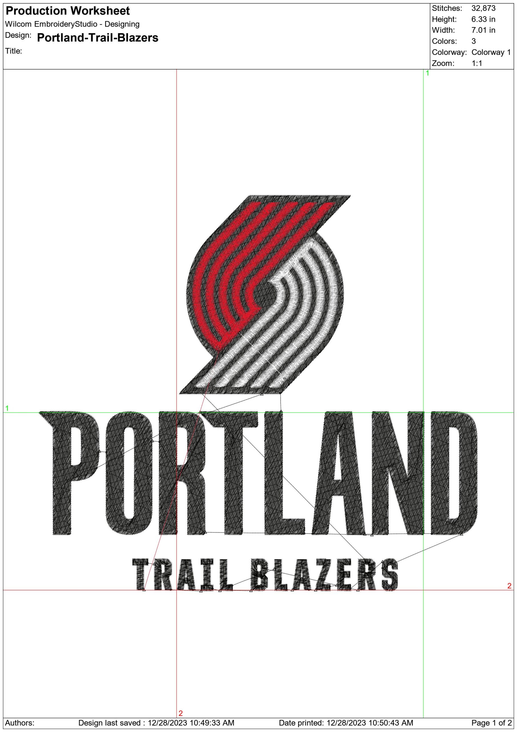 Portland Trail Blazers NBA Logo  embroidery design -Moda Center Arena- embroidery  machine pattern embroidery file - instant download — view 3