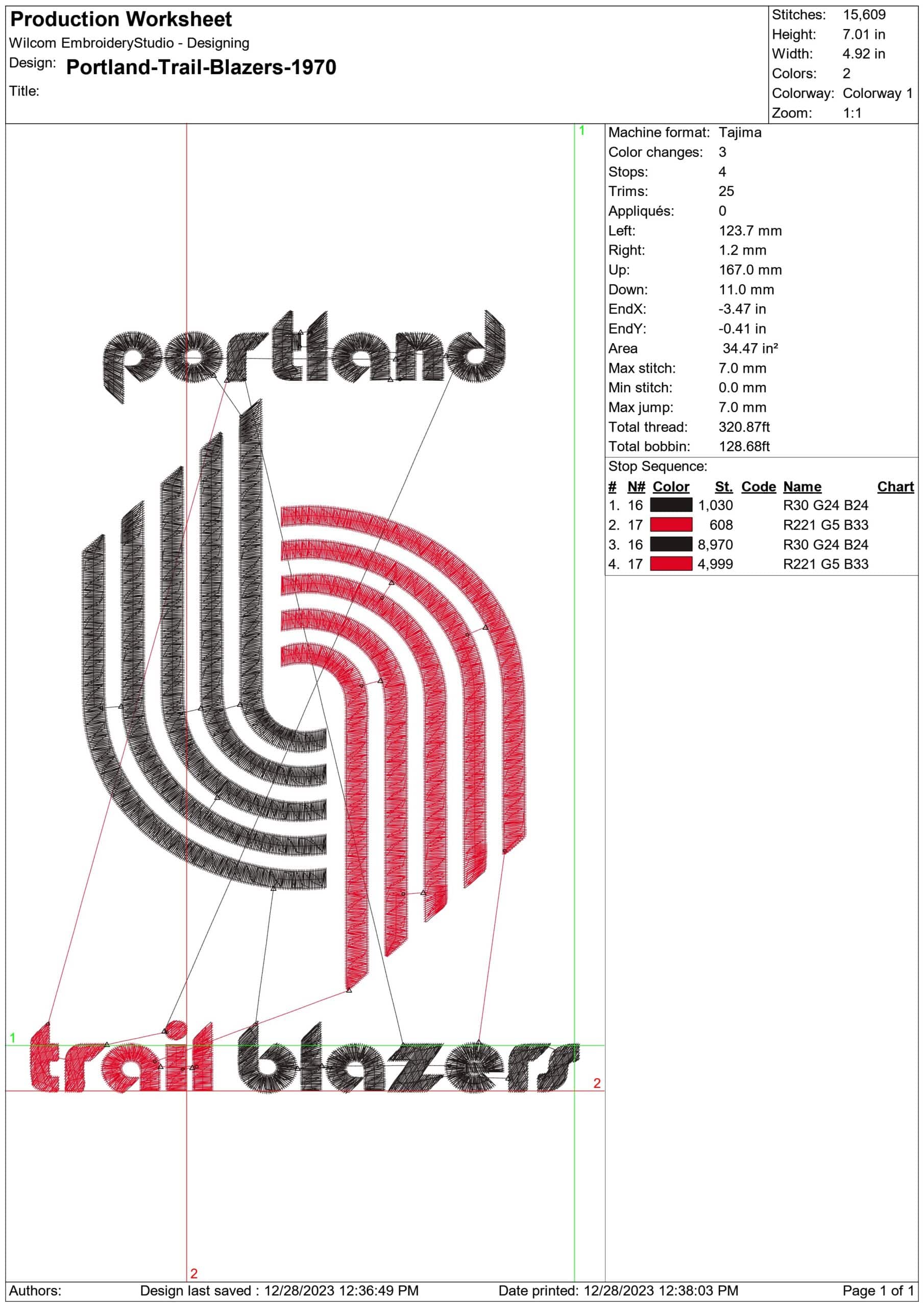 Portland Trail Blazers 1970 NBA Logo  embroidery design -Moda Center Arena- embroidery  machine pattern embroidery file - instant download — view 3