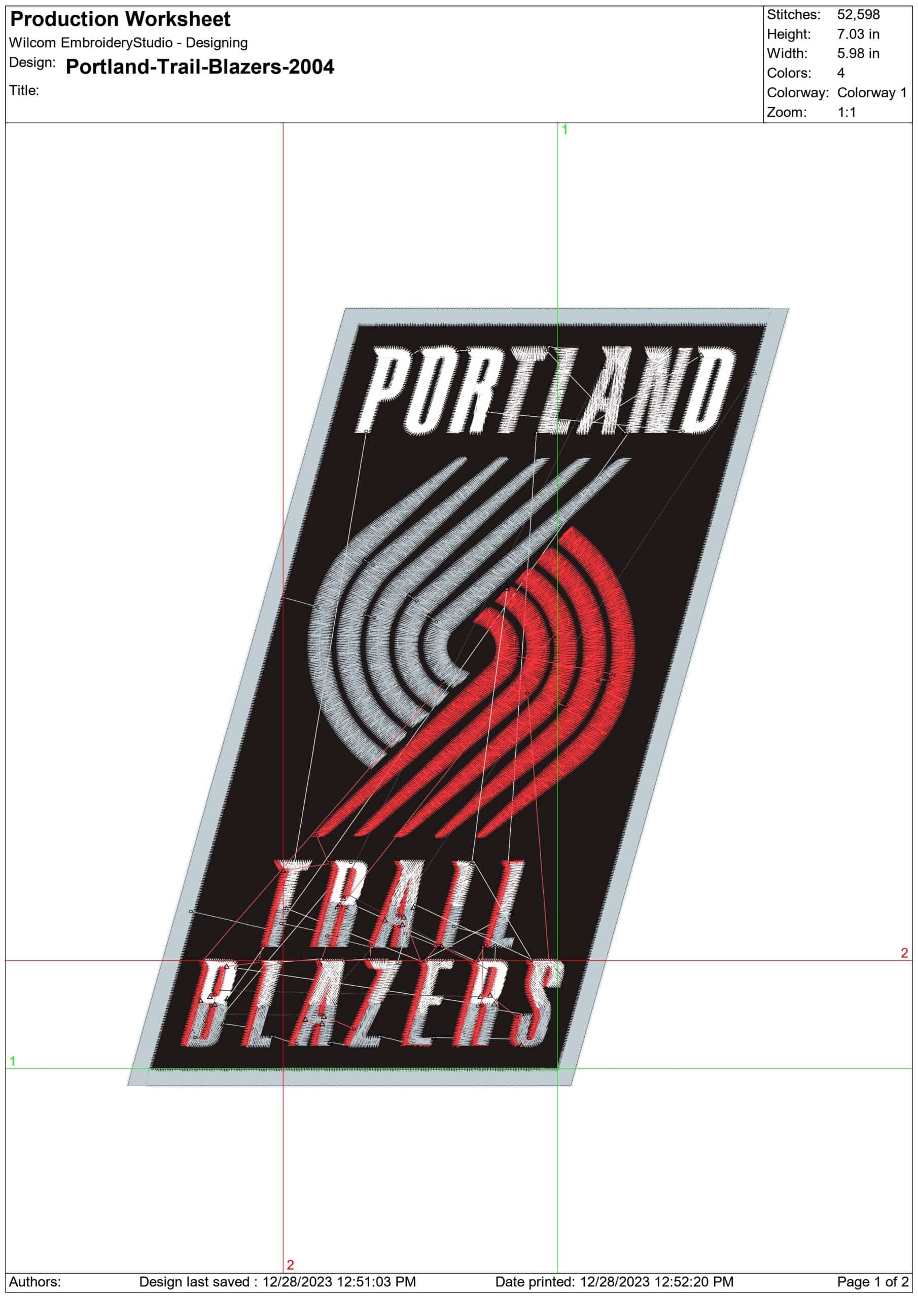 Portland Trail Blazers 2004 NBA Logo  embroidery design -Moda Center Arena- embroidery  machine pattern embroidery file - instant download — view 3