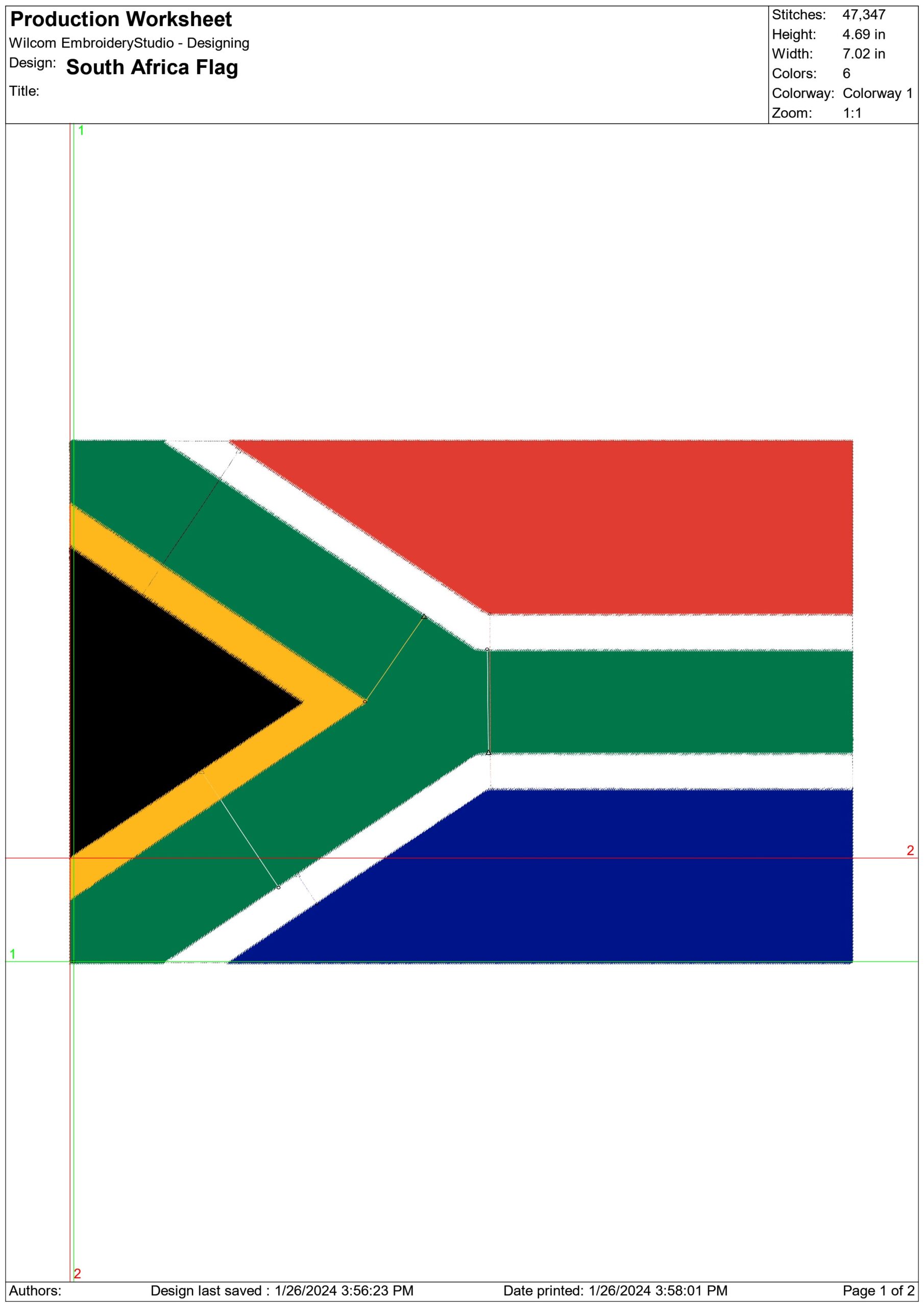 South African Flag, National Flag, Mineral Wealth, red, white, blue, gold, green, black, machine pattern embroidery file - instant download — view 2