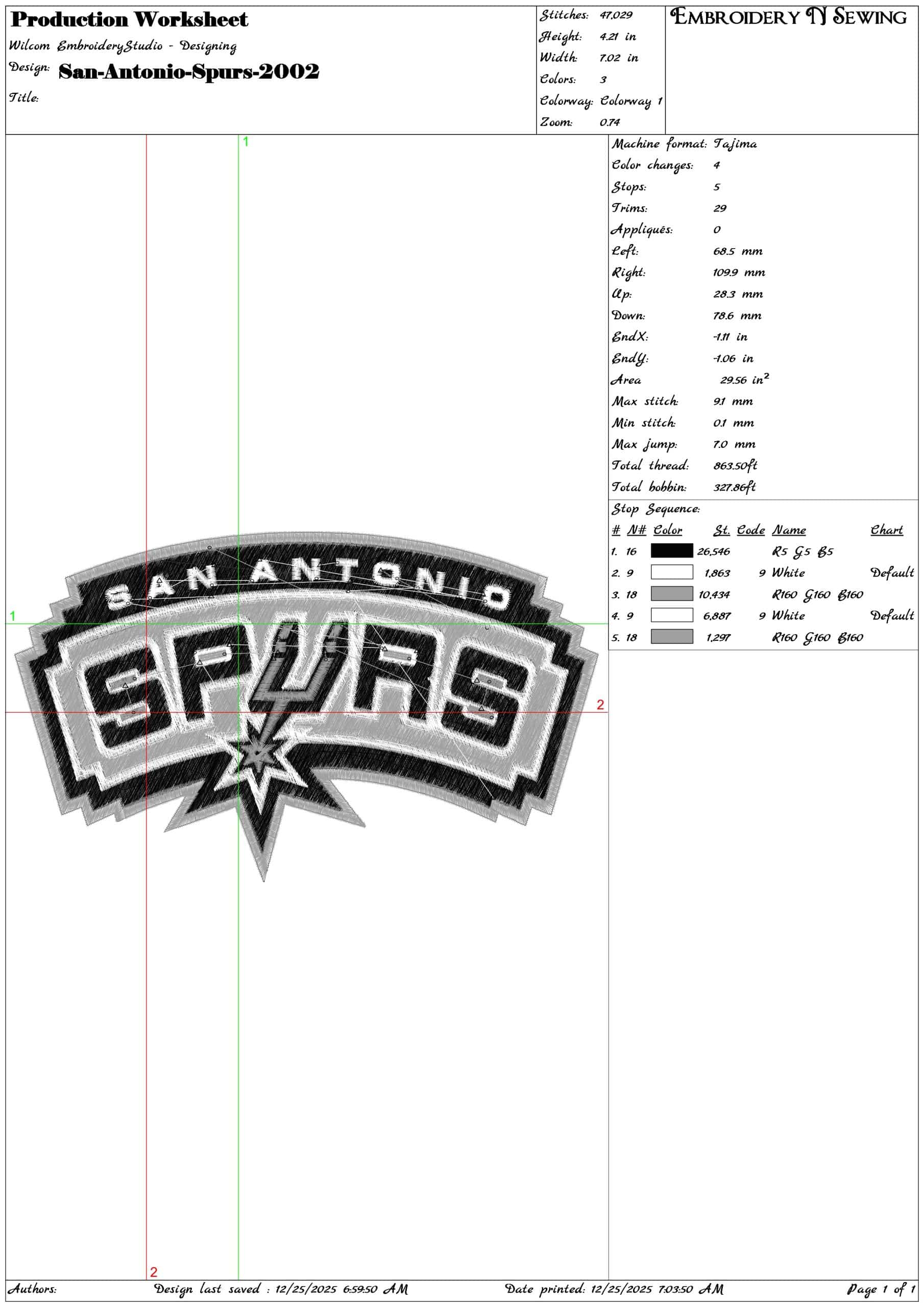 San Antonio Spurs 2002 NBA Logo  embroidery design -Frost Bank Center Arena- embroidery  machine pattern embroidery file - instant download — view 2
