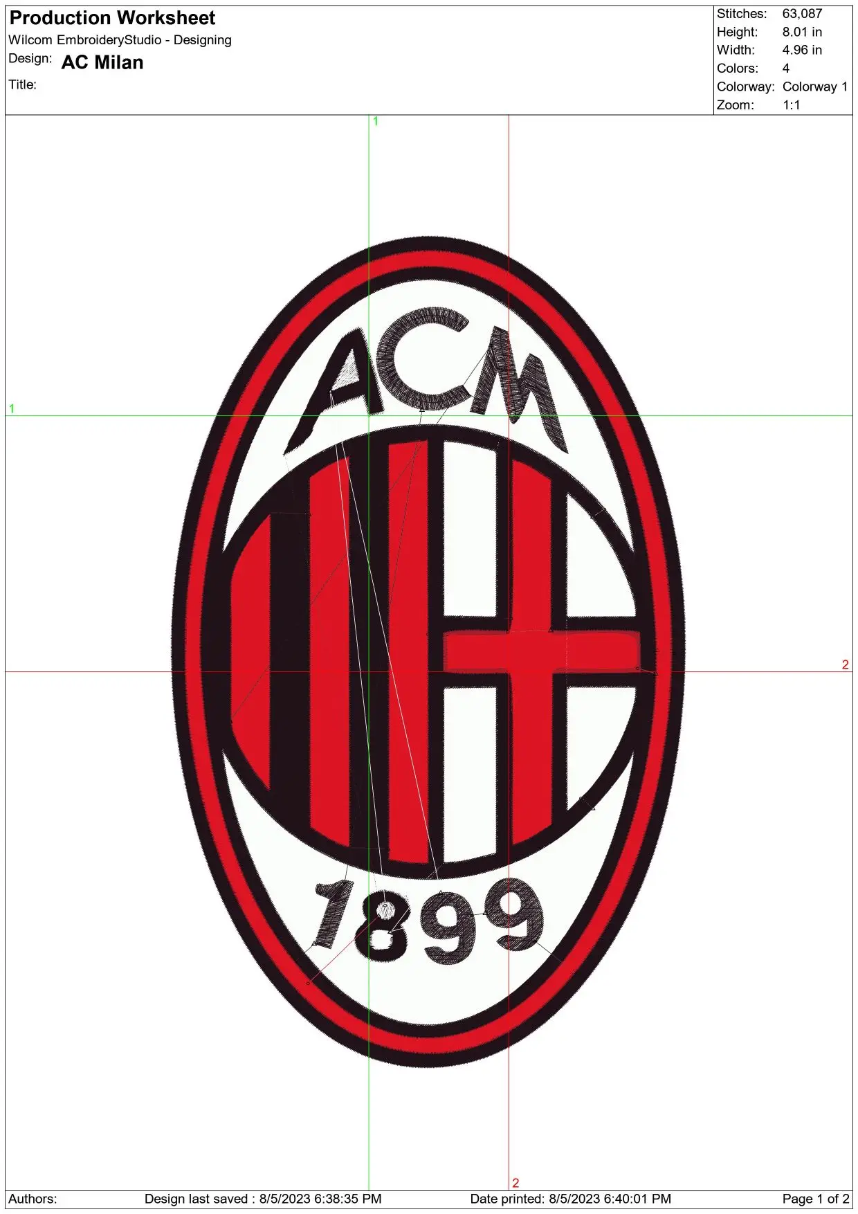 A C Milan embroidery design - One of Italy's greatest football teams The Red, Black and White design machine pattern embroidery file instant download in a frame — view 2
