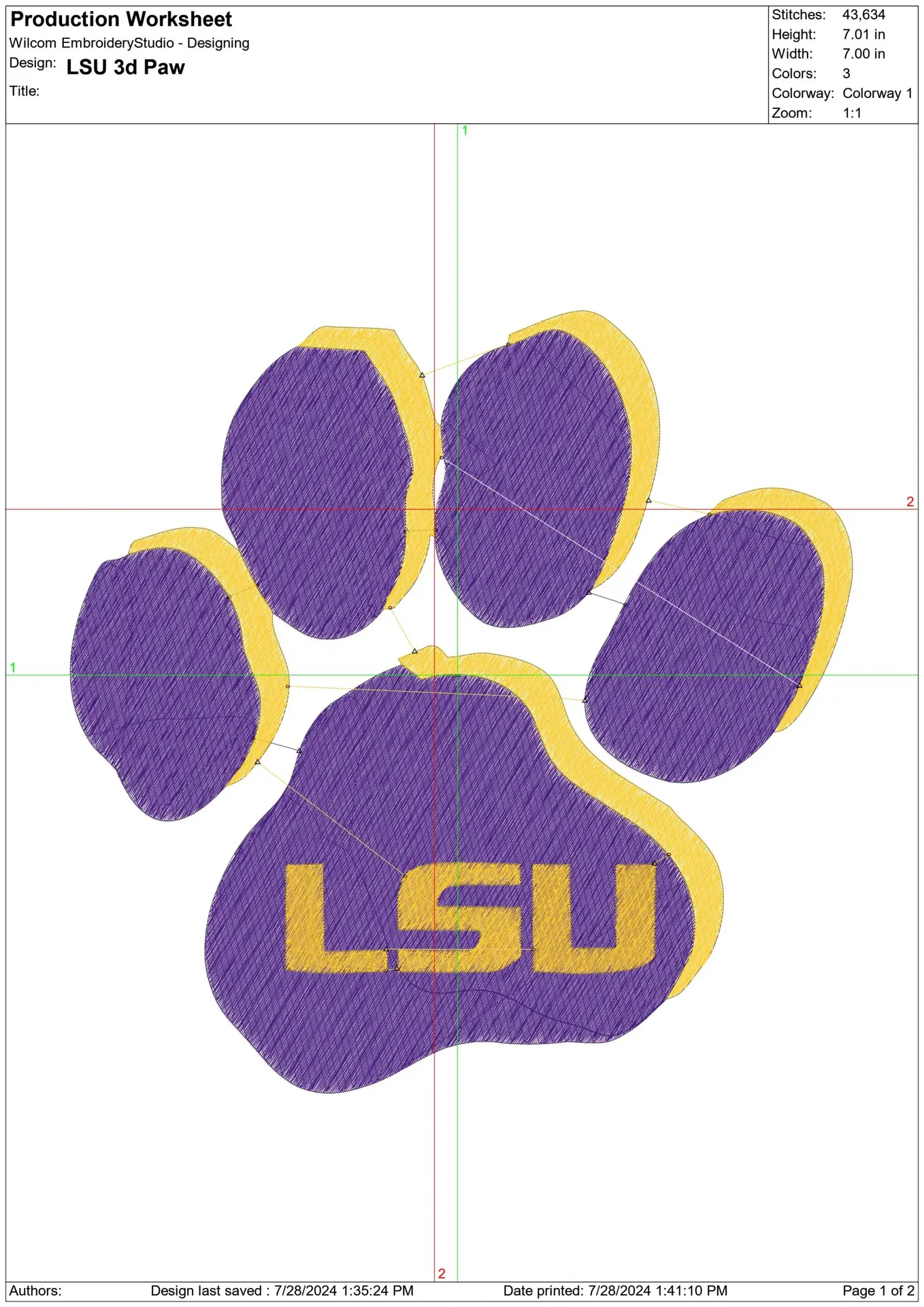 LSU Tigers 3d paws embroidery design - Fighting Tigers Logo - Louisiana State University  Logo  embroidery machine  pattern embroidery file - instant download in a frame — view 3