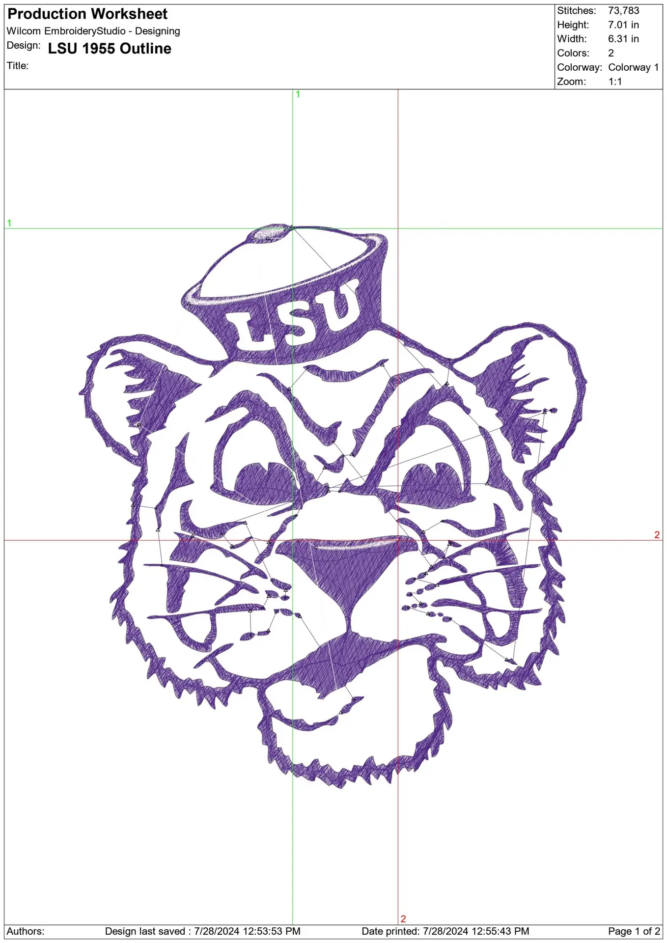 LSU Tigers 1955 Outline embroidery design - Fighting Tigers Logo - Louisiana State University  Logo  embroidery machine  pattern embroidery file — view 2