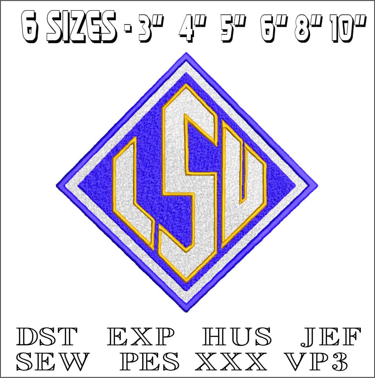 LSU Tigers Diamond embroidery design - Fighting Tigers Logo - Louisiana State University  Logo  embroidery machine  pattern embroidery file - instant download in a frame — view 2