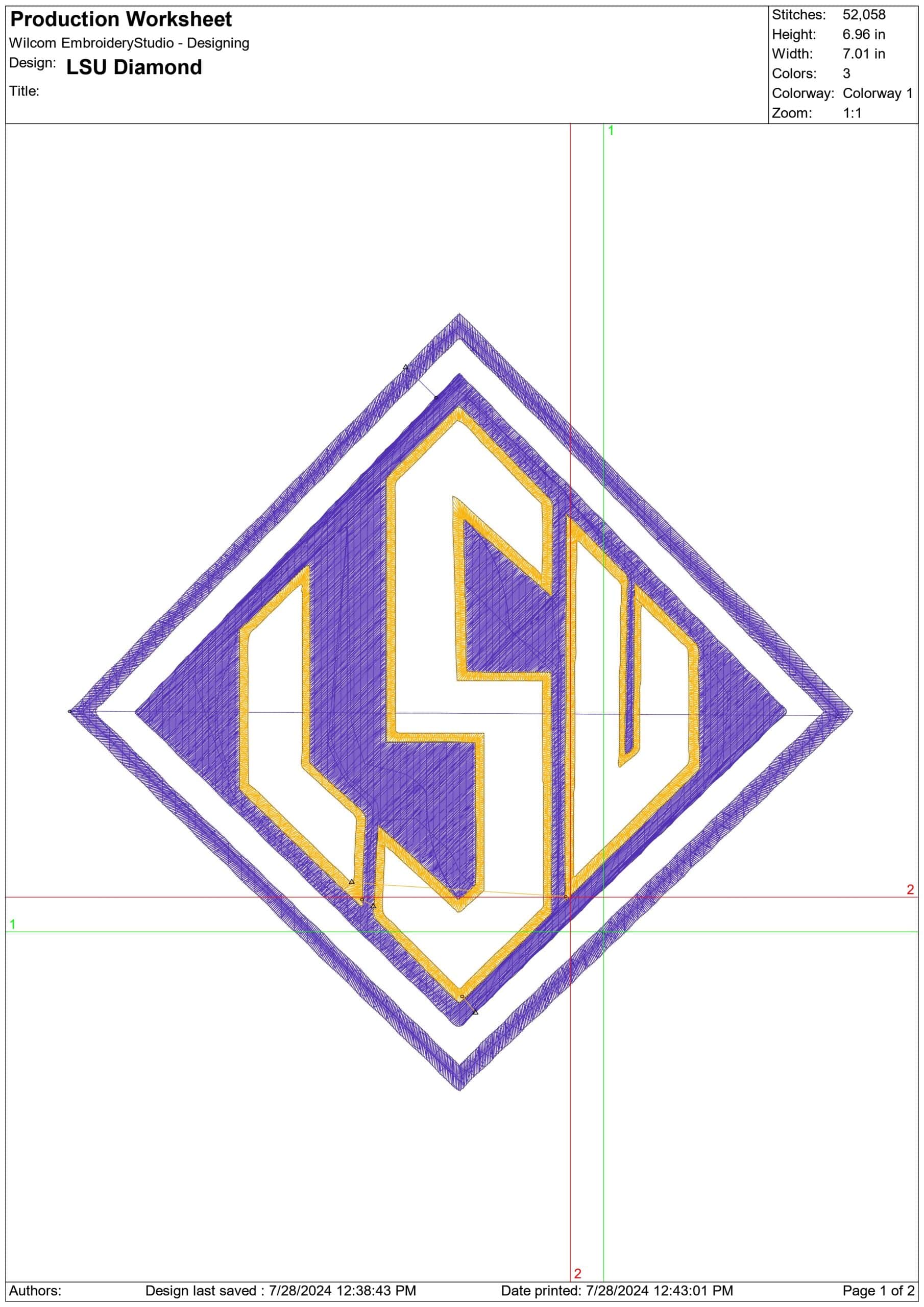 LSU Tigers Diamond embroidery design - Fighting Tigers Logo - Louisiana State University  Logo  embroidery machine  pattern embroidery file - instant download in a frame — view 3