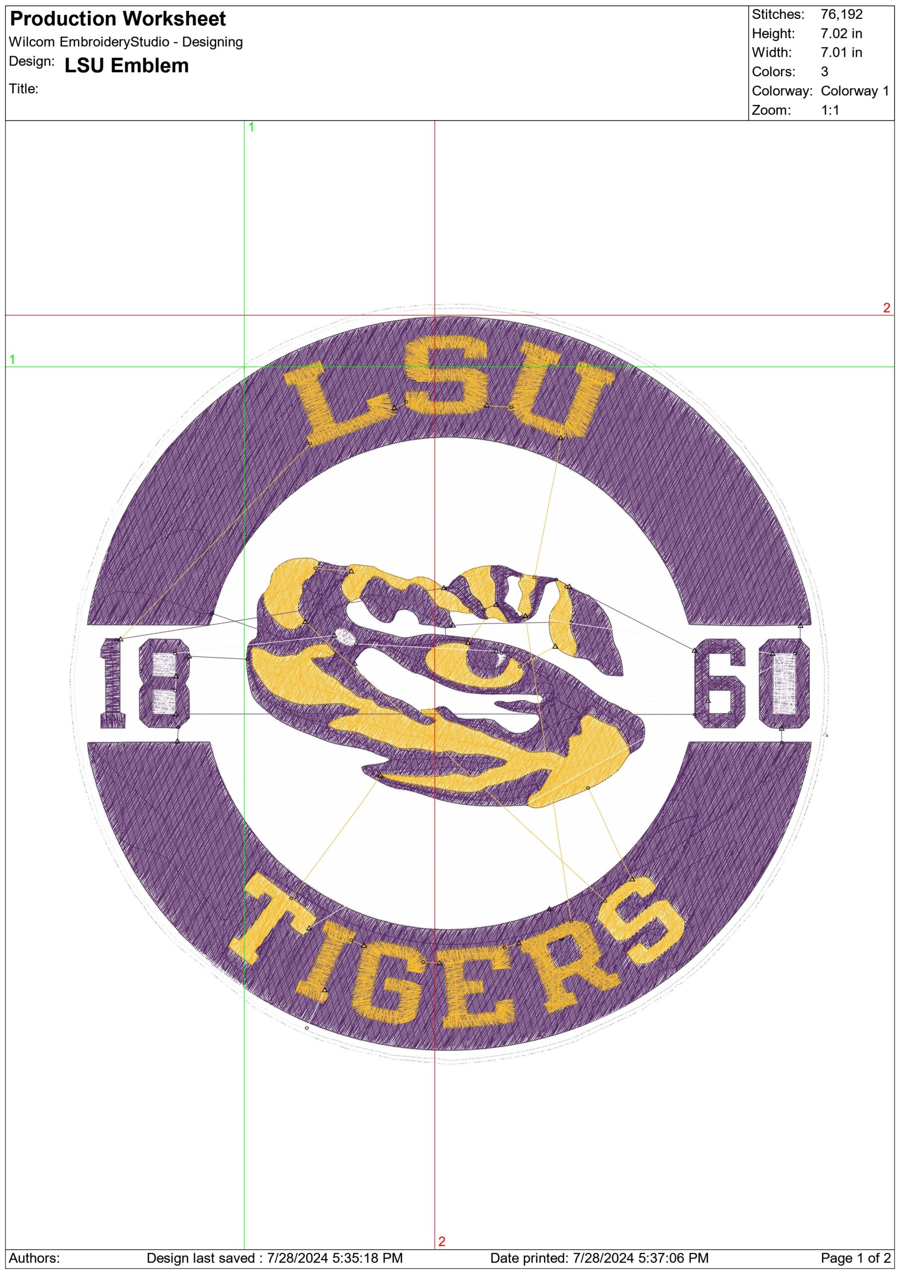LSU Fighting Tigers Emblem 1860 embroidery design - Fighting Tigers Logo - Louisiana State University  Logo  embroidery machine  pattern embroidery file - instant download in a frame — view 2