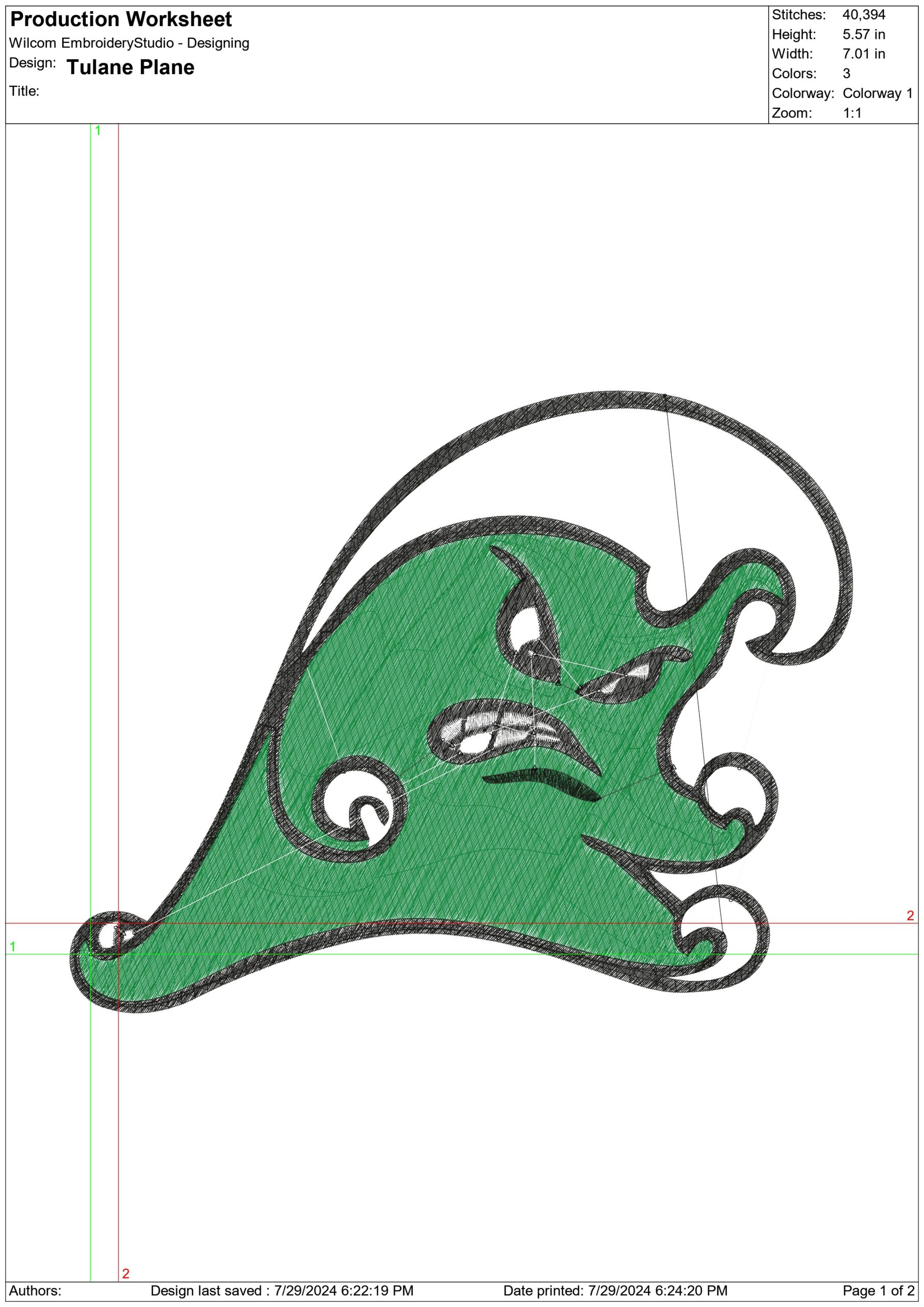 Tulane Green Wave plain Logo embroidery design -Tulane Green Wave Logo  embroidery machine pattern embroidery file - instant download — view 2