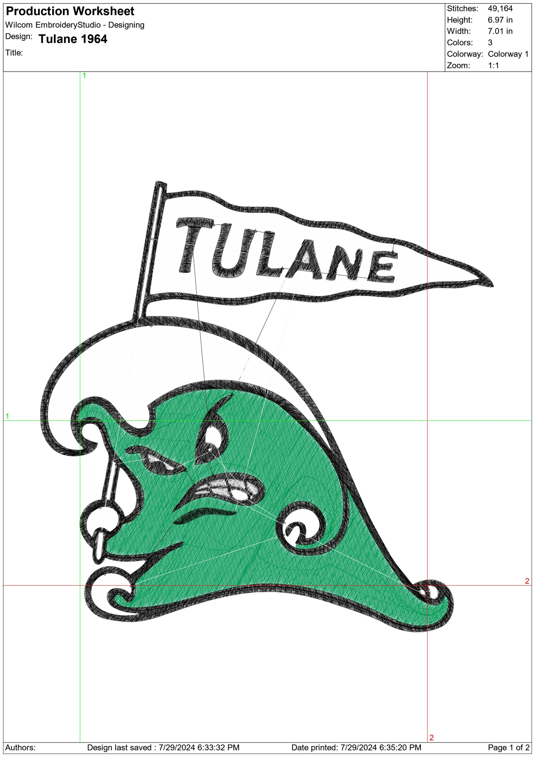 Tulane Green Wave 1964 Logo embroidery design -Tulane Green Wave Logo  embroidery machine pattern embroidery file - instant download — view 2