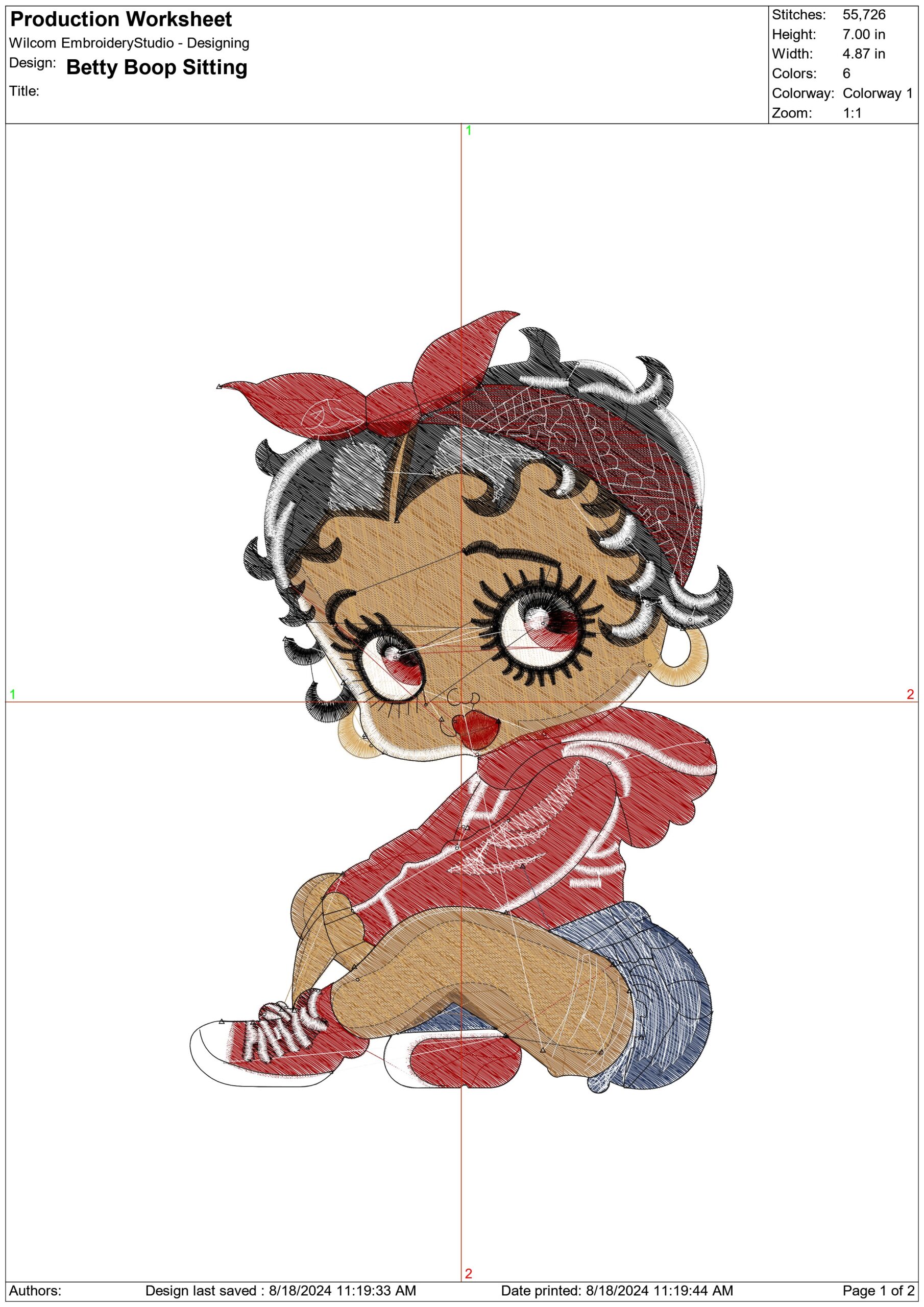 Betty Boop sitting embroidery design - 1930's Female icon that's famous for Sass and Short shirts, Betty Boop Sitting pattern embroidery file - instant download in a frame — view 3