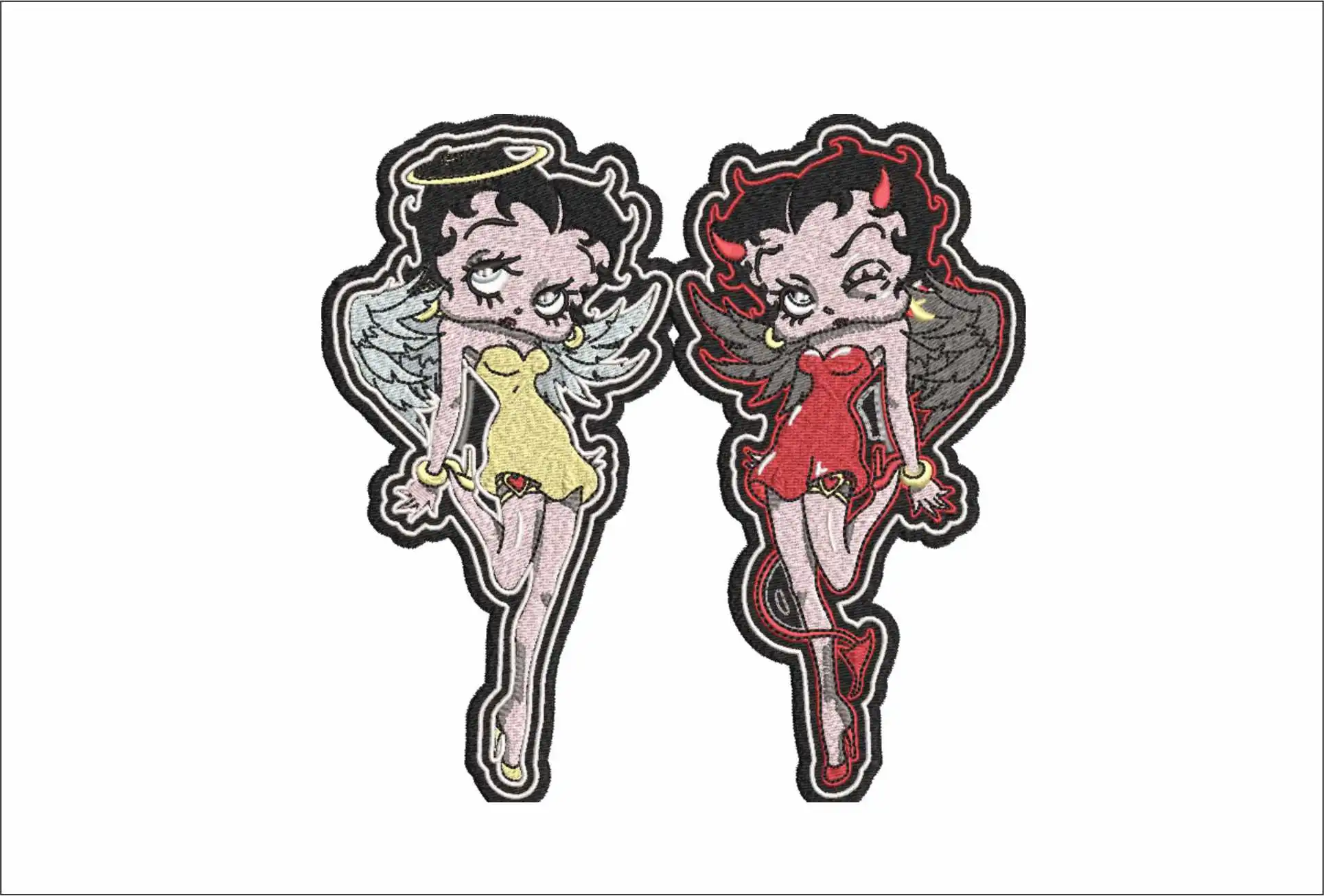 Betty Boop Angel and Devil embroidery design - 1930's Female icon that's famous for Sass and Short shirts, Betty Boop Angel and Devil embroidery file - instant download