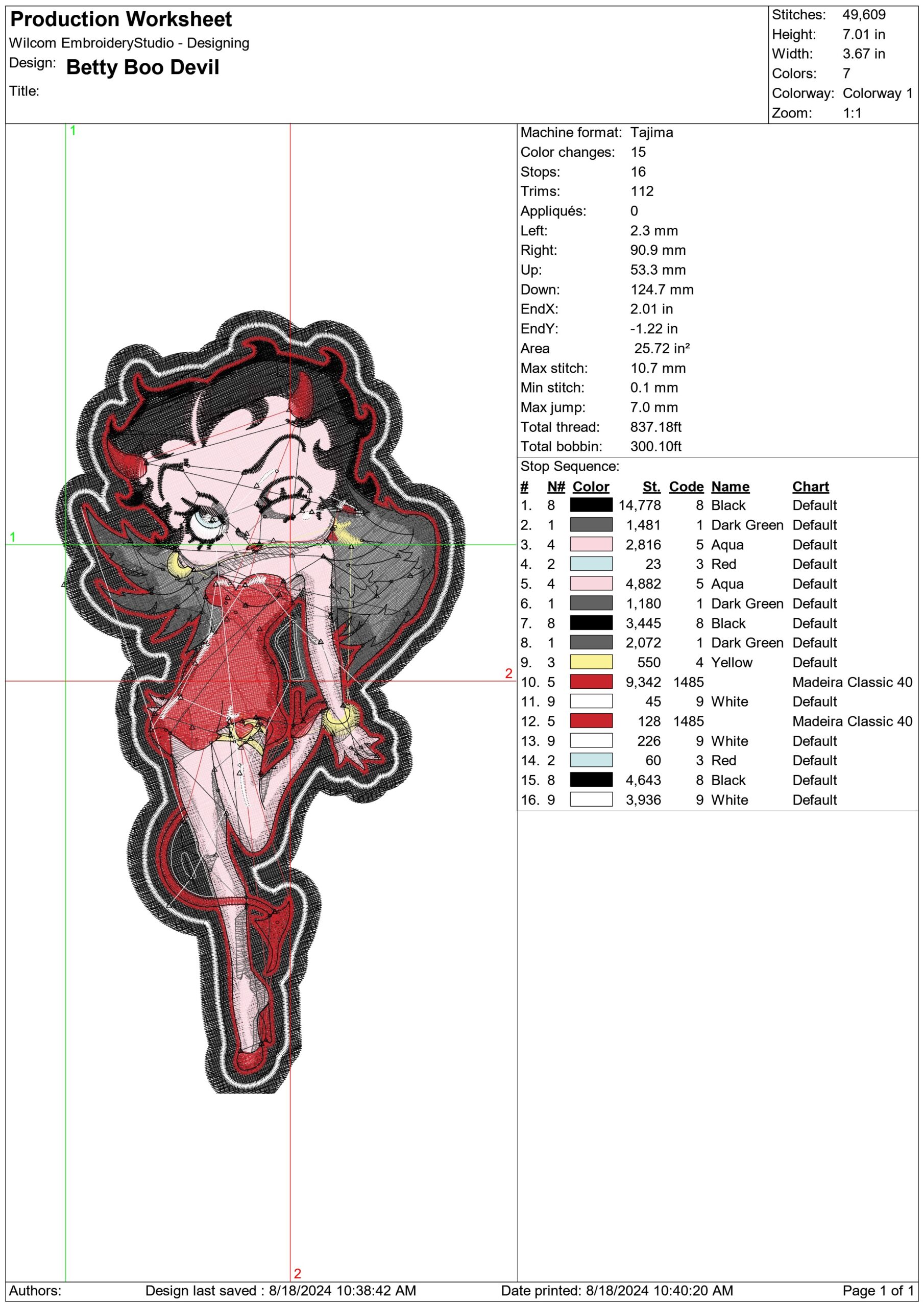 Betty Boop Devil embroidery design - 1930's Female icon that's famous for Sass and Short shirts, Betty Boop Devil embroidery file - instant download — view 2