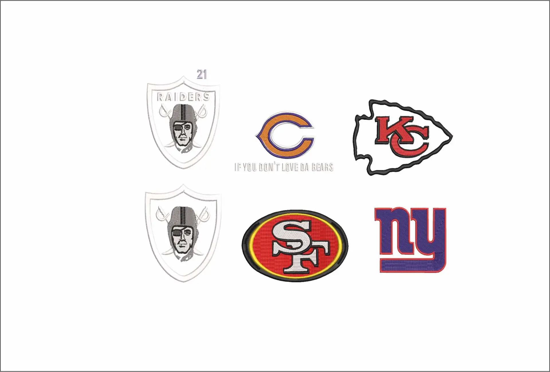 30 National Football League NFL Logos embroidery design - 30 total 2 inch designs of the logos for the NFL - Unique opportunity for multiple design in one place — view 4