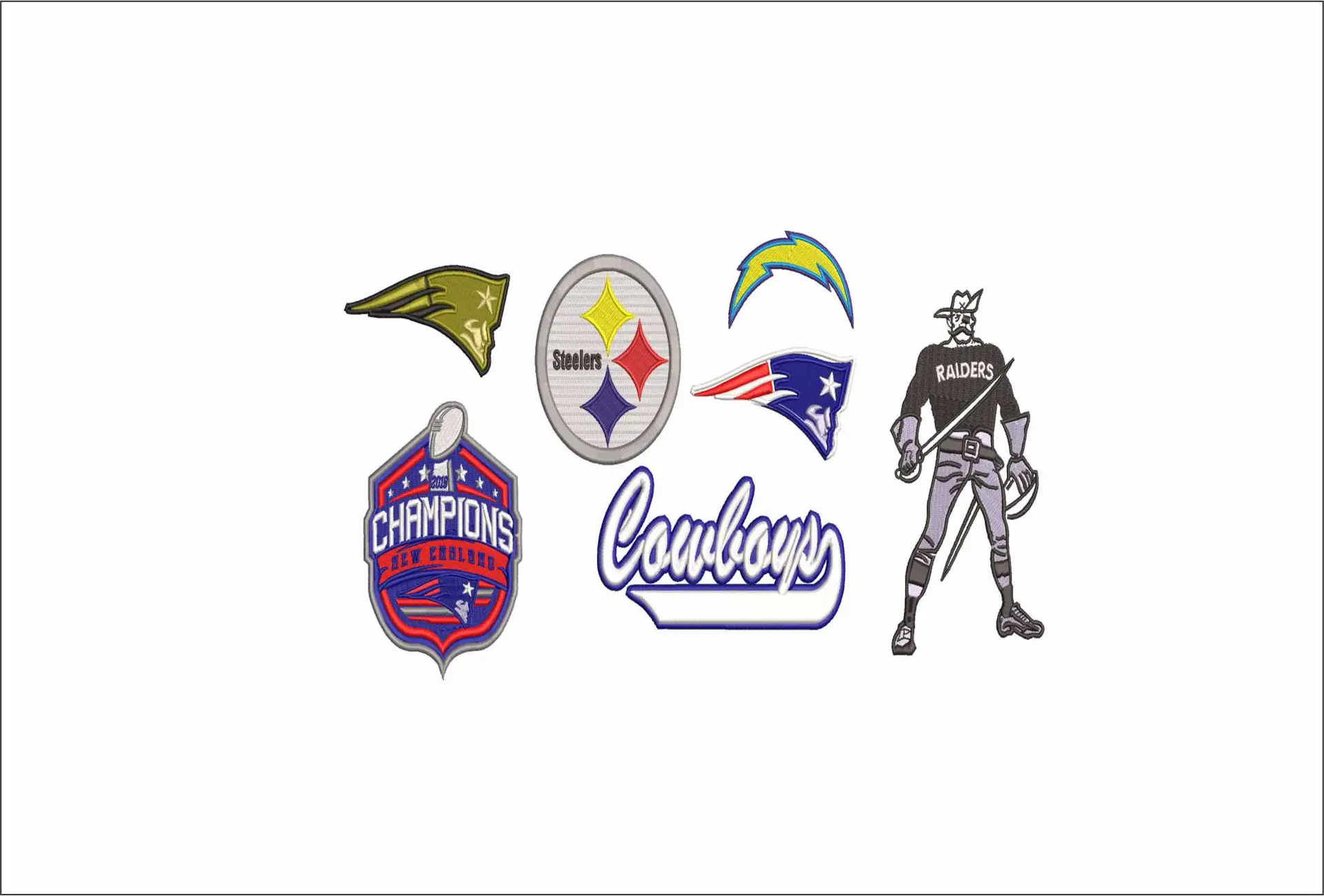 30 National Football League NFL Logos embroidery design - 30 total 2 inch designs of the logos for the NFL - Unique opportunity for multiple design in one place — view 2
