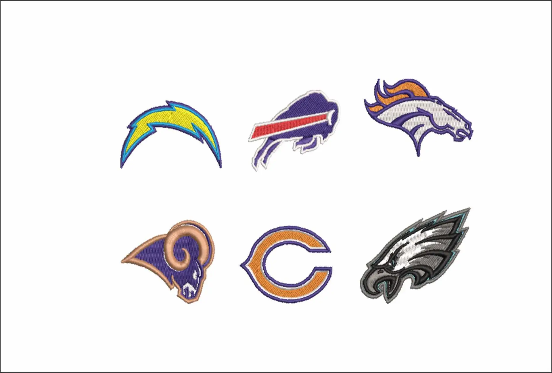 28 National Football League NFL - Logos SPECIAL PACKAGE - 28 Individual and group teams in a 2 inch embroidery design of the logos for the NFL - Unique opportunity for multiple design in one place — view 3