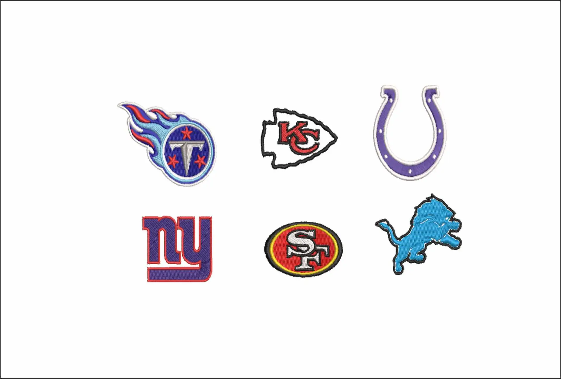 28 National Football League NFL - Logos SPECIAL PACKAGE - 28 Individual and group teams in a 2 inch embroidery design of the logos for the NFL - Unique opportunity for multiple design in one place — view 5