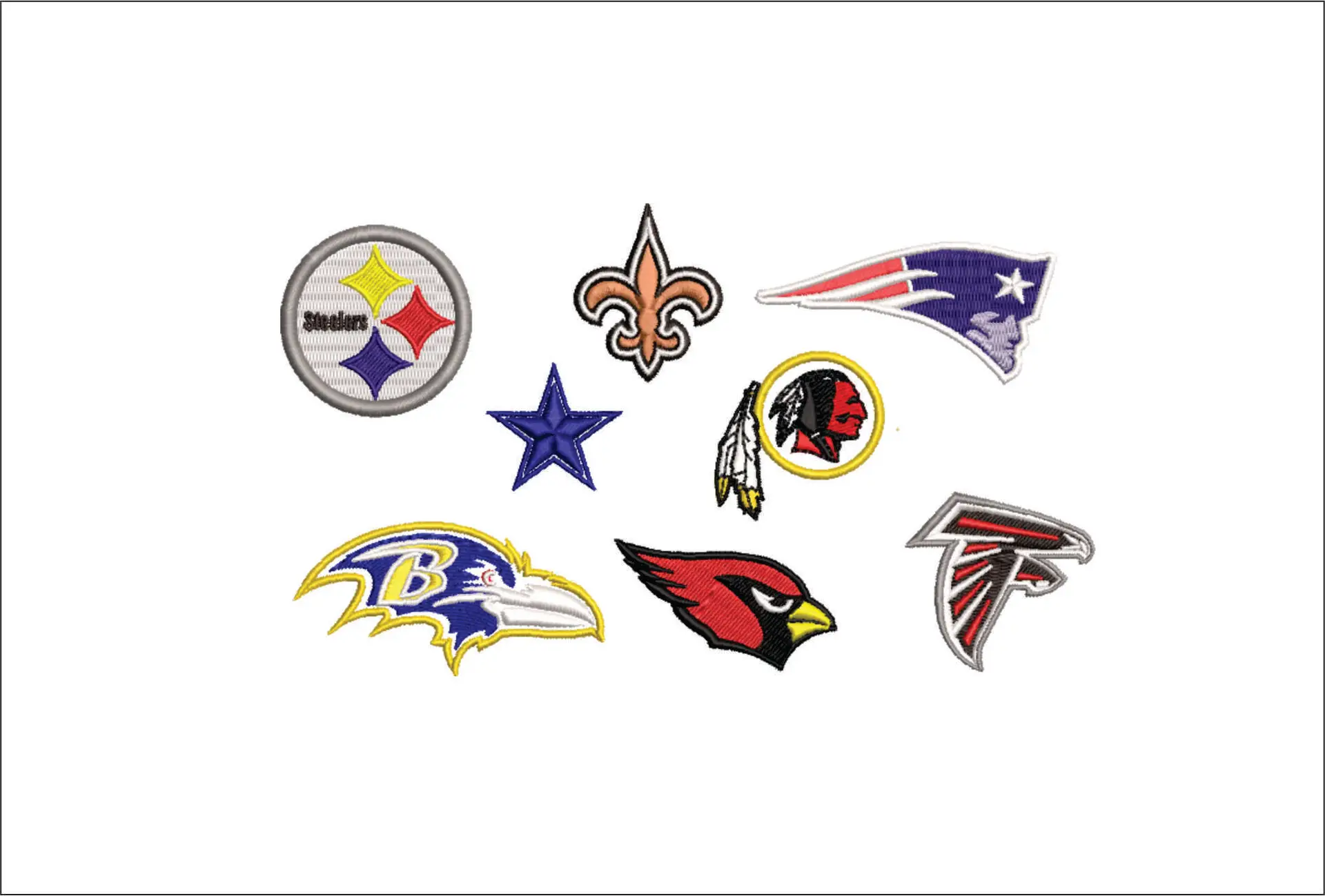 28 National Football League NFL - Logos SPECIAL PACKAGE - 28 Individual and group teams in a 2 inch embroidery design of the logos for the NFL - Unique opportunity for multiple design in one place — view 4