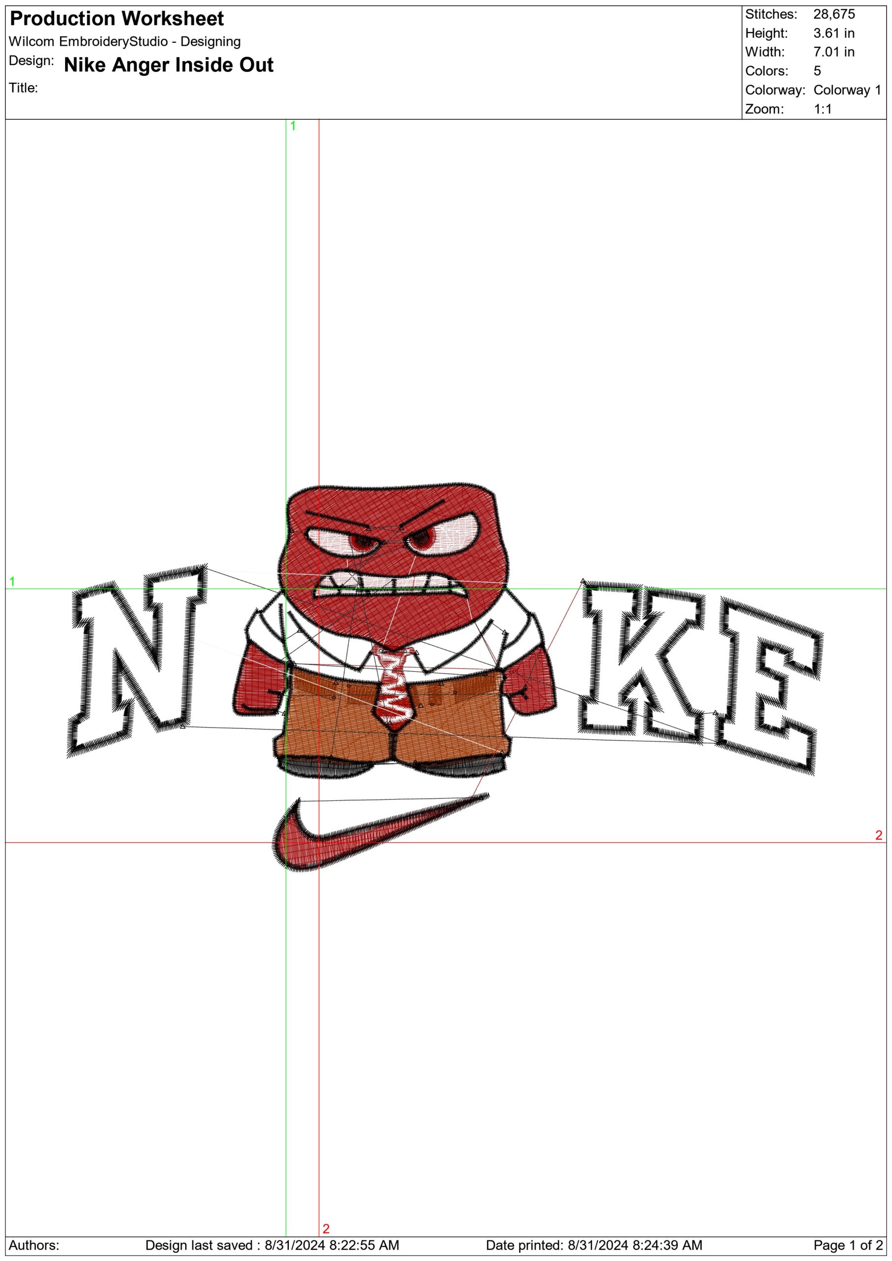 Nike Inside Out - Anger - Disney Films embroidery design - embroidery file - instant download in a frame — view 2