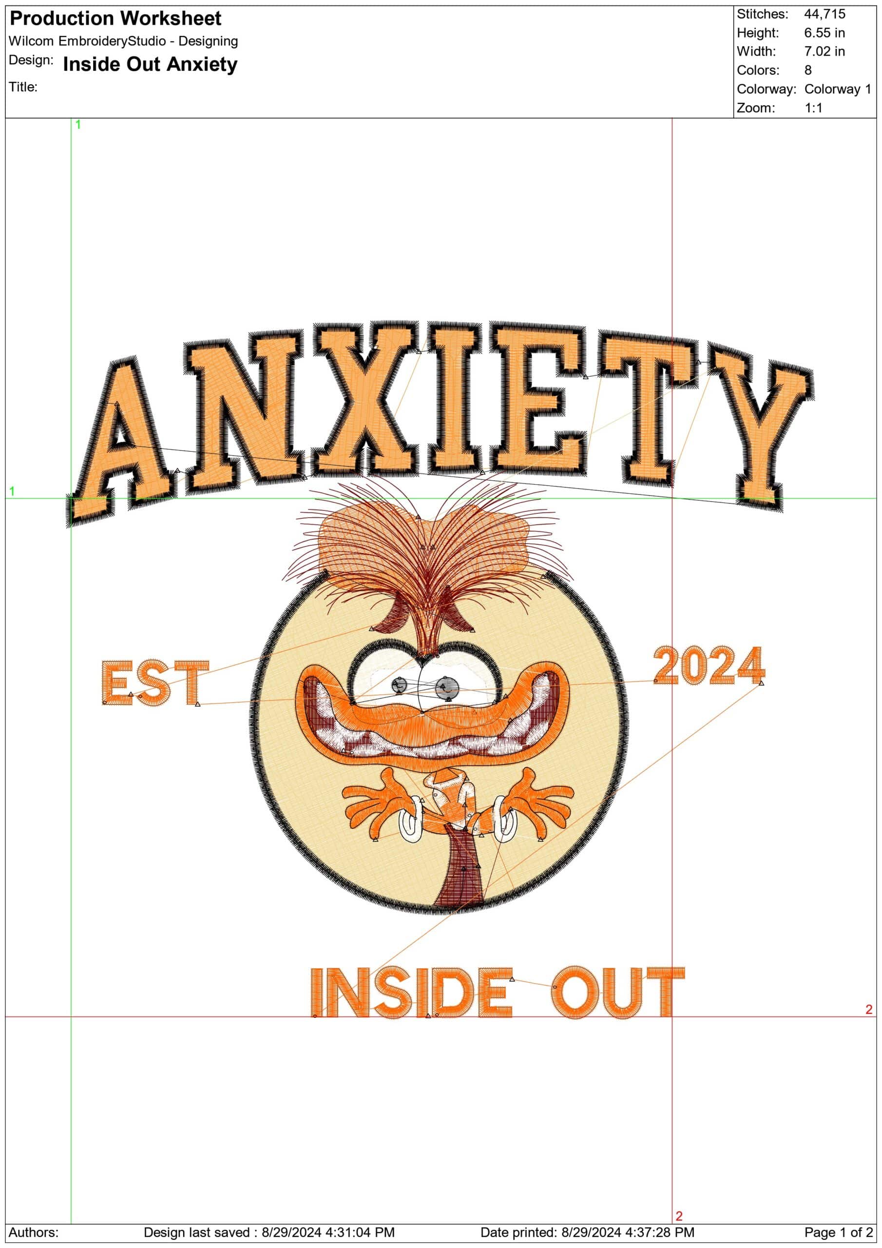 Inside Out Anxiety Emblem - Disney Films embroidery design - embroidery file - instant download in a frame — view 2