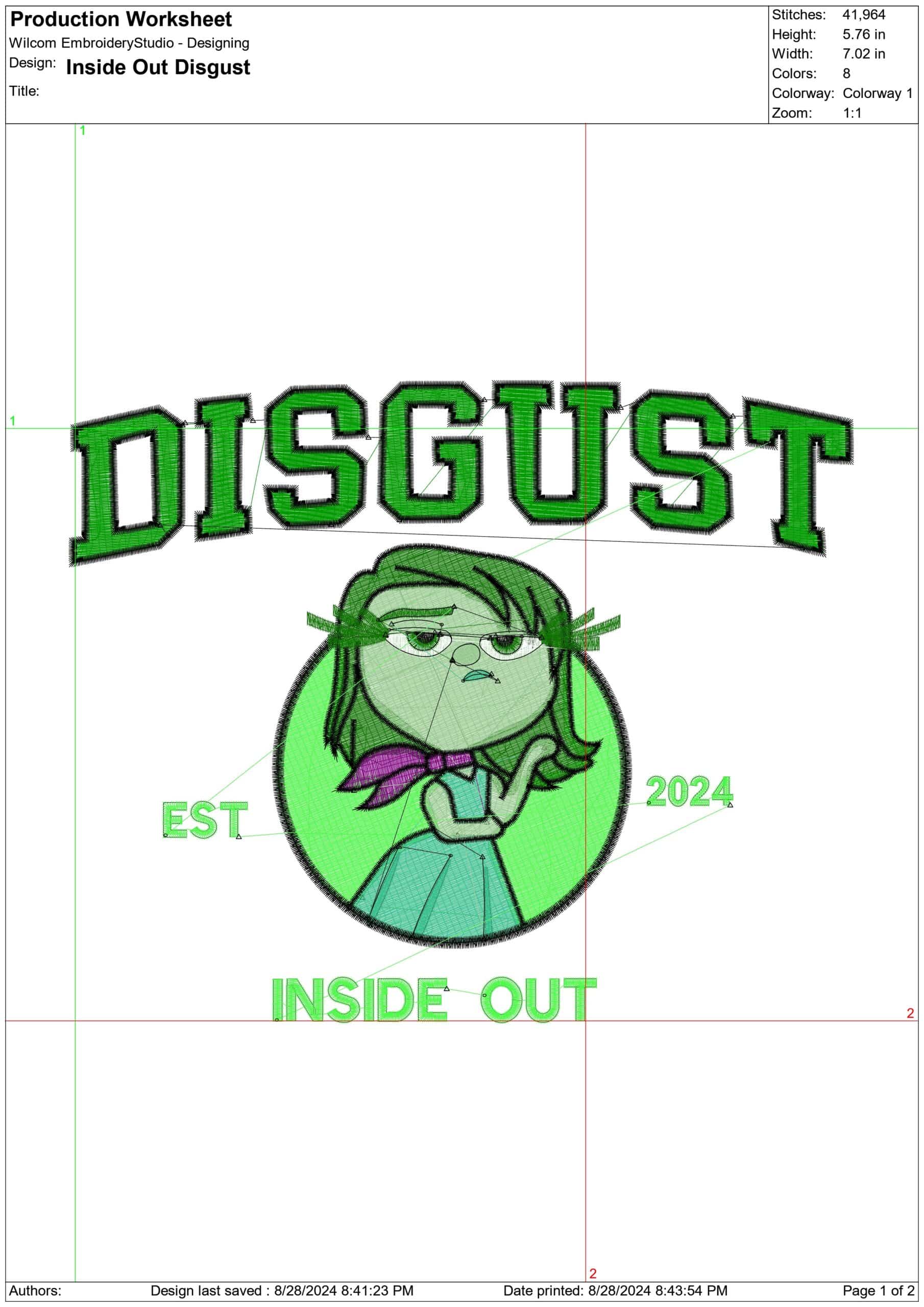Inside Out Disgust Emblem - Disney Films embroidery design - embroidery file - instant download in a frame — view 2