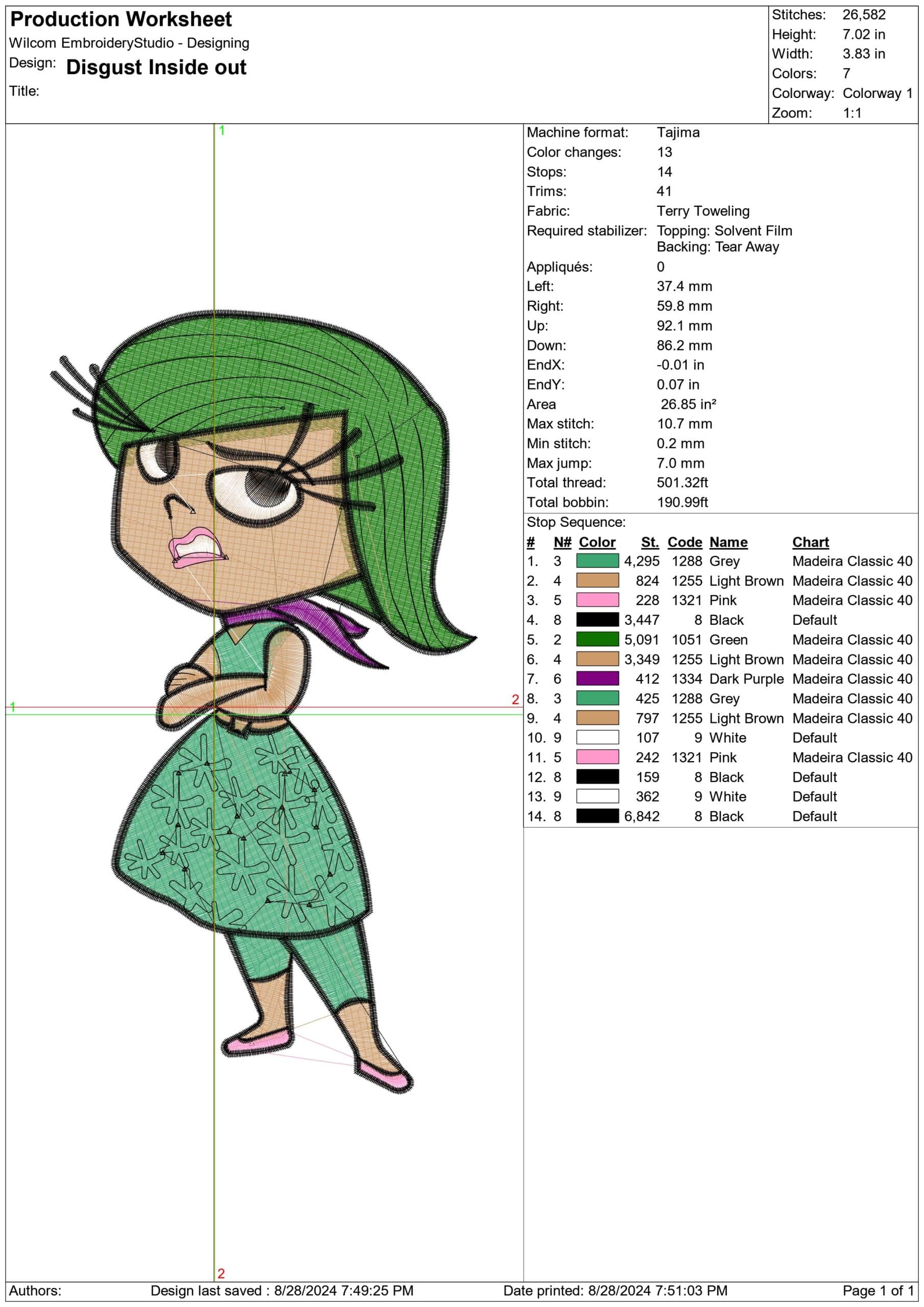 Inside Out Disgust - Disney Films embroidery design - embroidery file - instant download in a frame — view 2