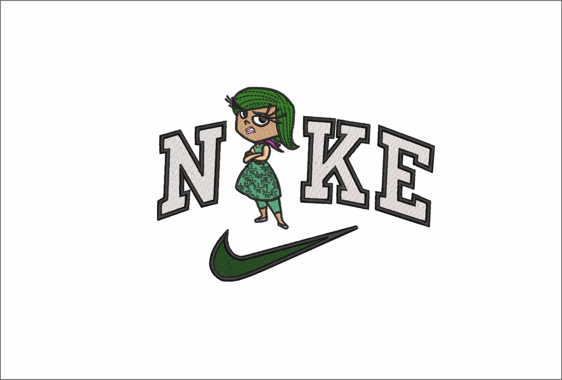 Nike Inside Out Disgust - Disney Films embroidery design - embroidery file - instant download in a frame