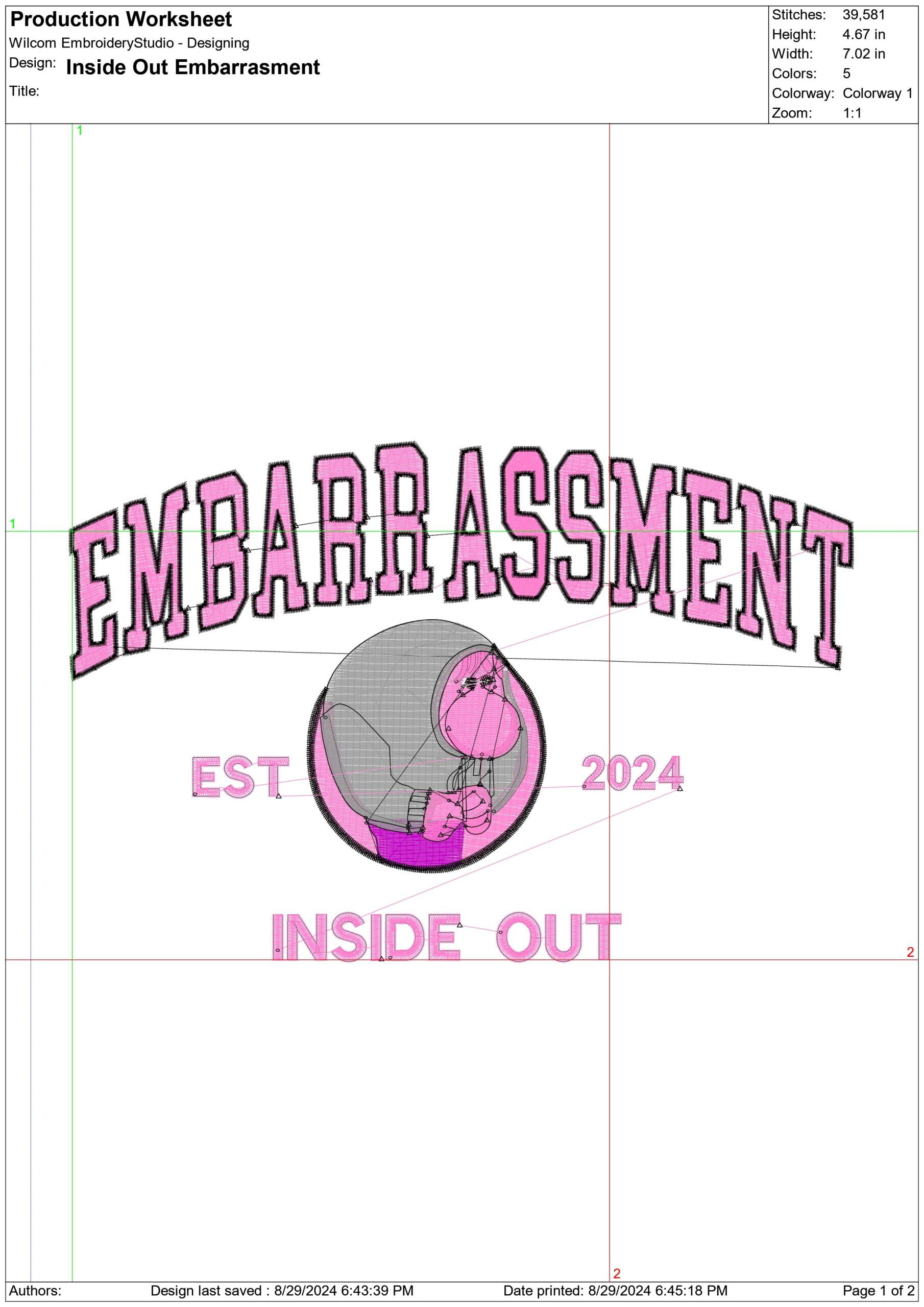 Inside Out Embarrassment Emblem - Disney Films embroidery design - embroidery file - instant download in a frame — view 2