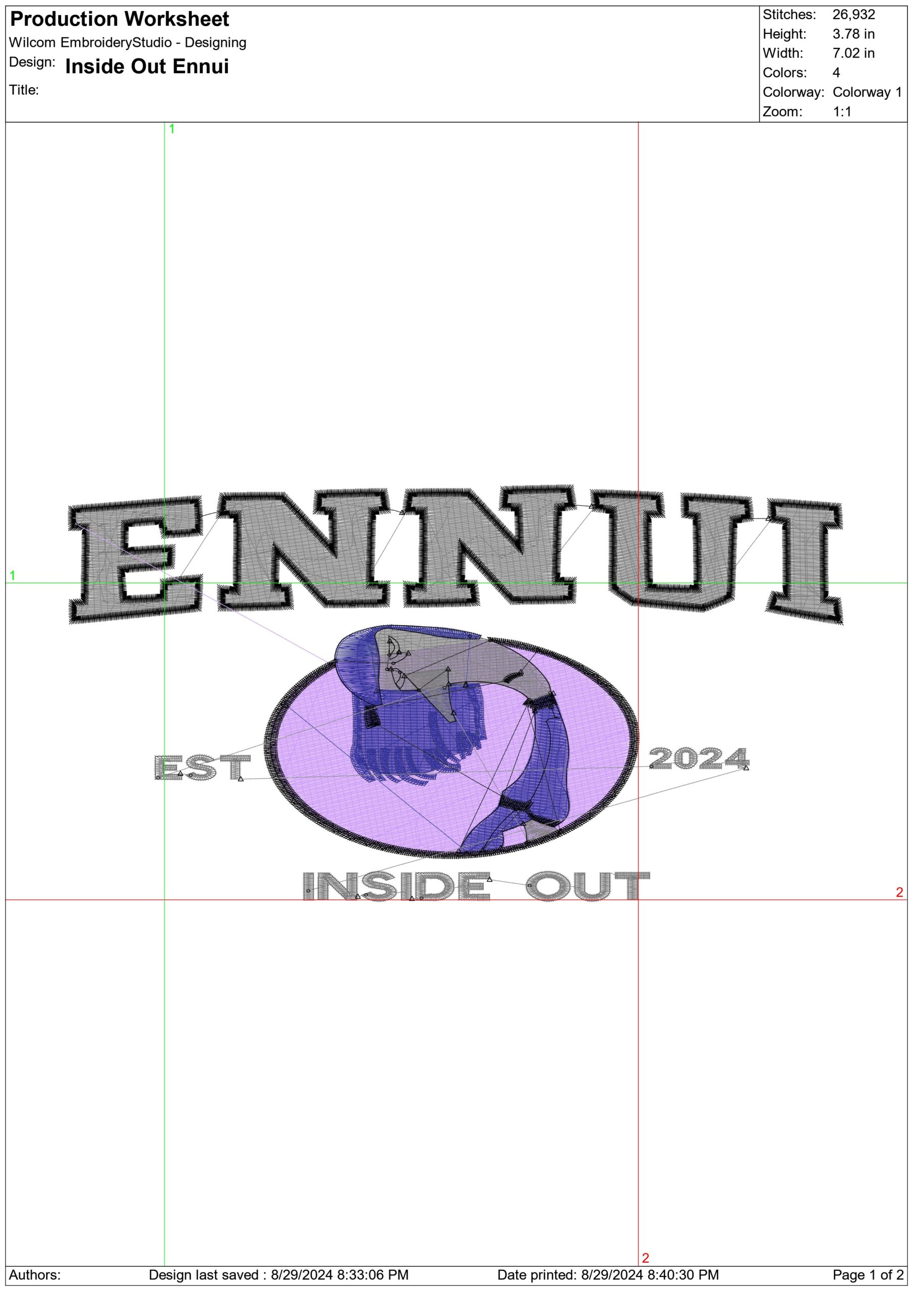 Inside Out Ennui Emblem - Disney Films embroidery design - embroidery file - instant download in a frame — view 2
