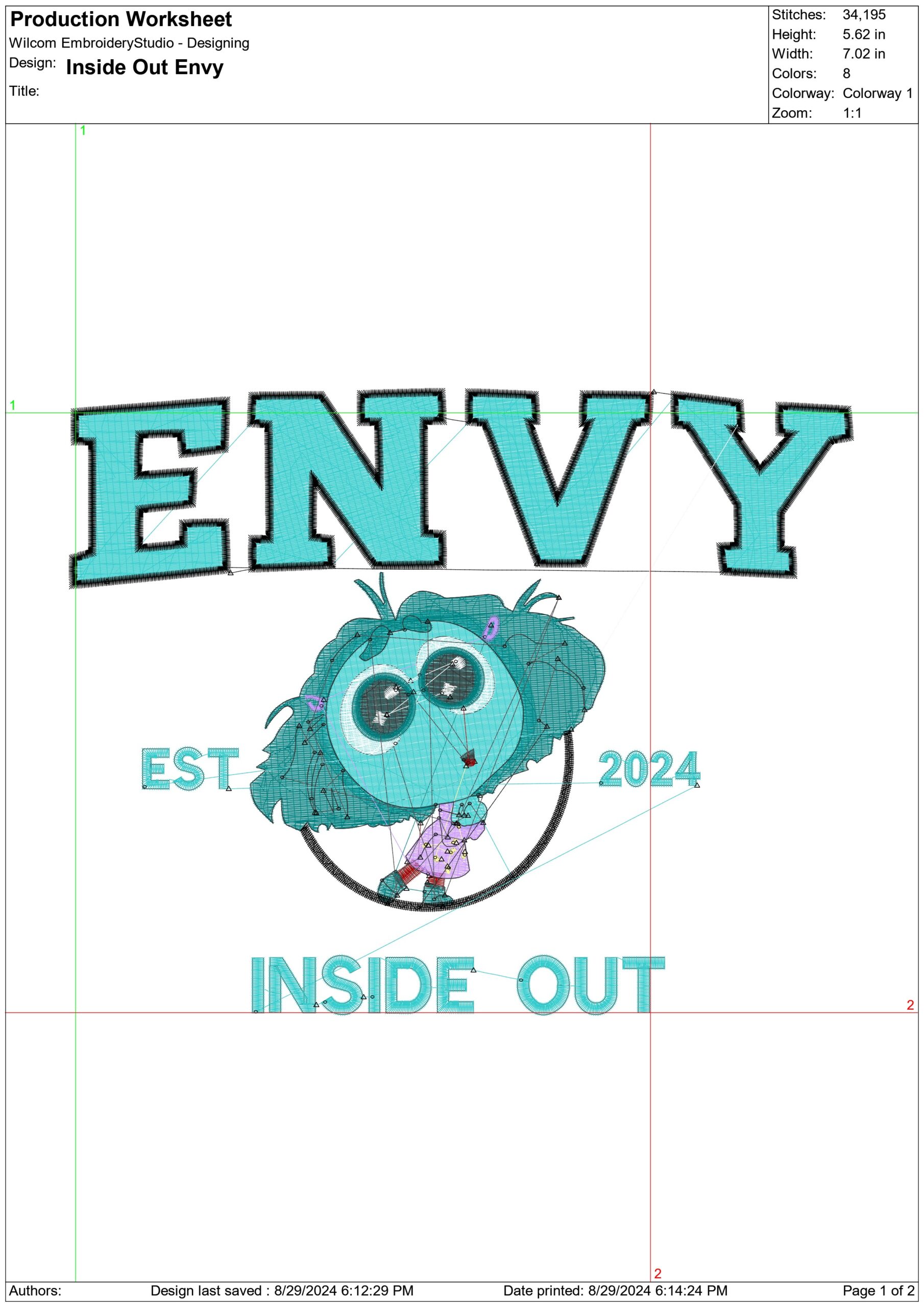 Inside Out Envy Embelm - Disney Films embroidery design - embroidery file - instant download in a frame — view 2