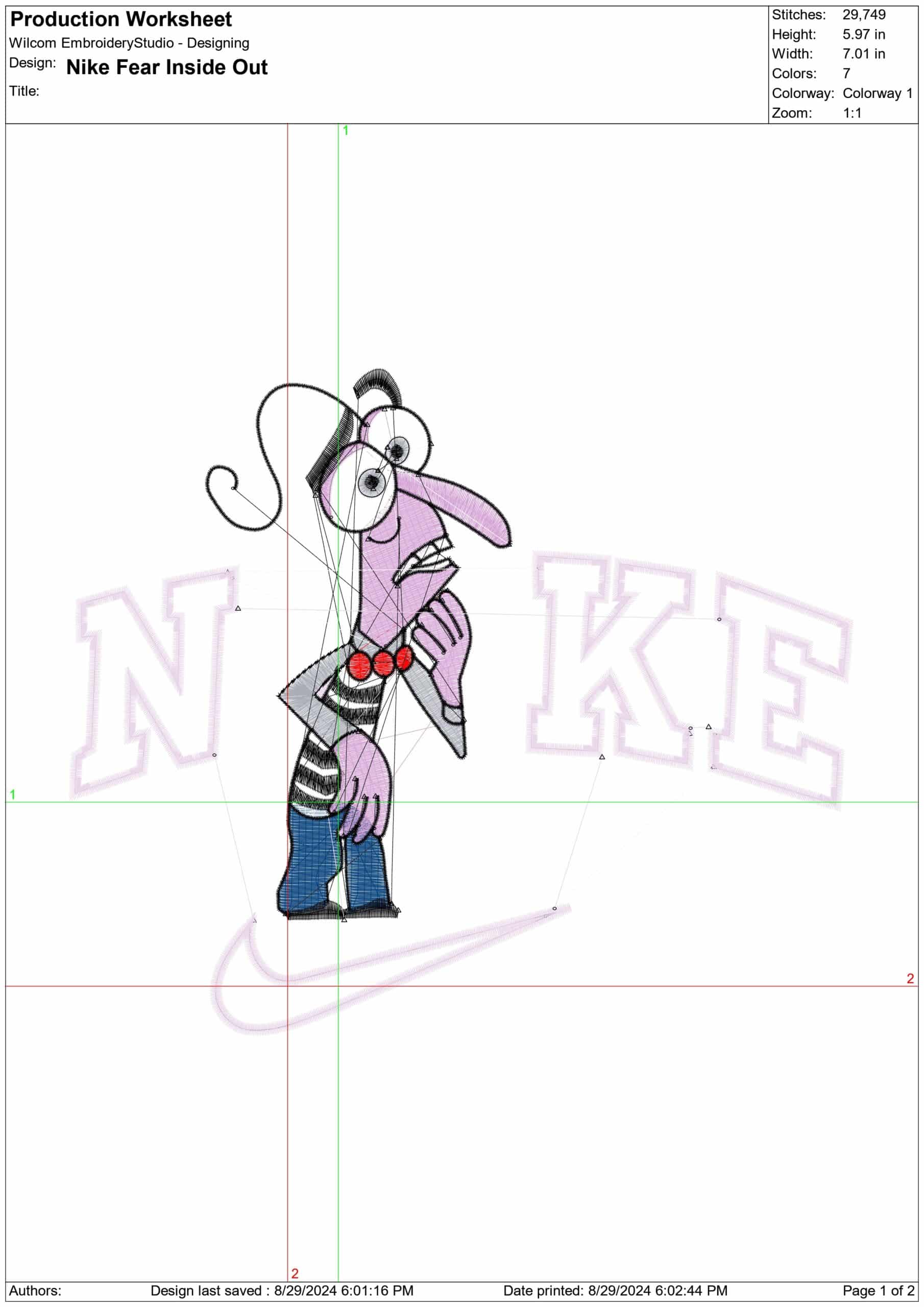 Nike Inside Out Fear - Disney Films embroidery design - embroidery file - instant download — view 2
