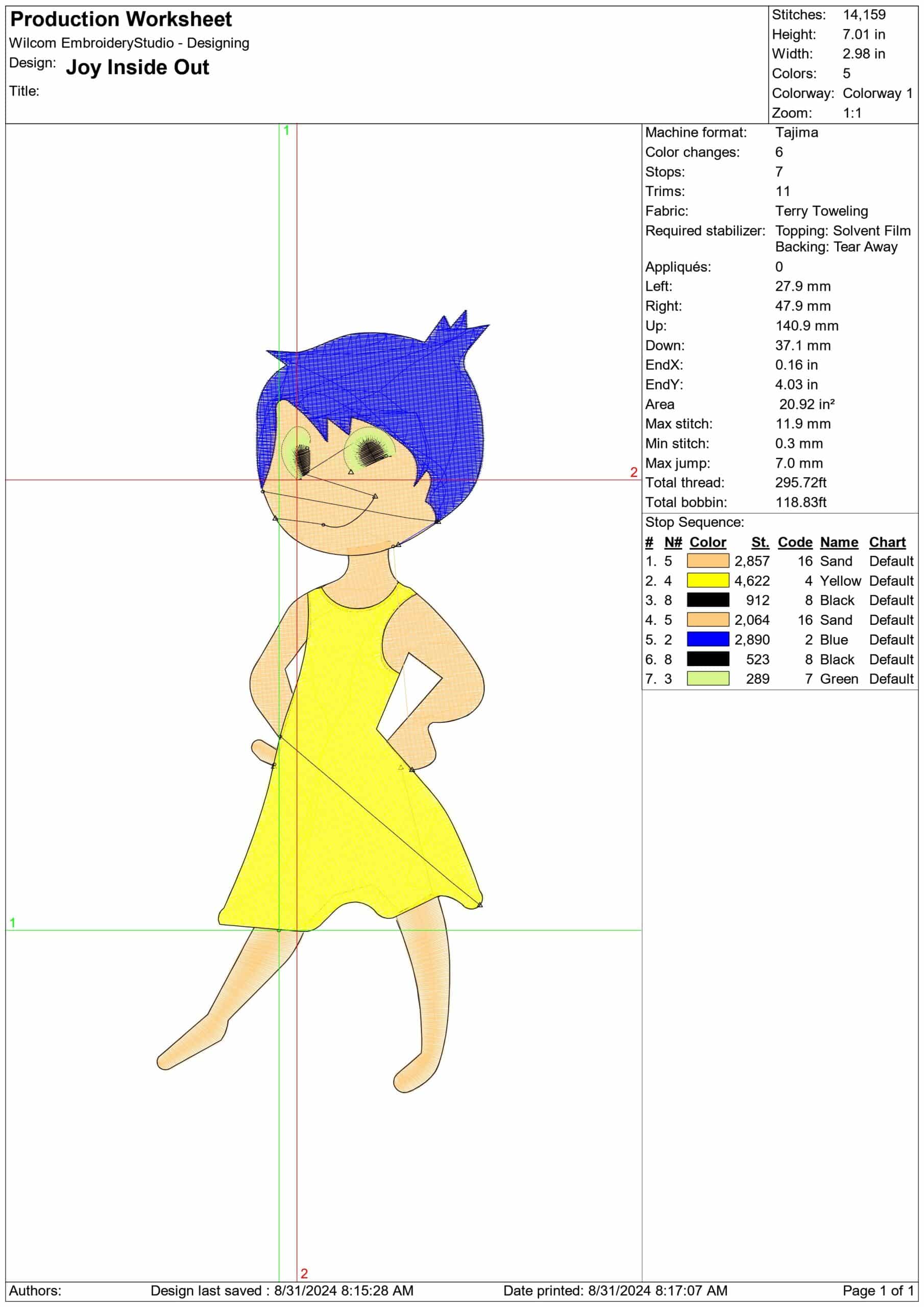 Inside Out Joy - Disney Films embroidery design - embroidery file - instant download — view 2