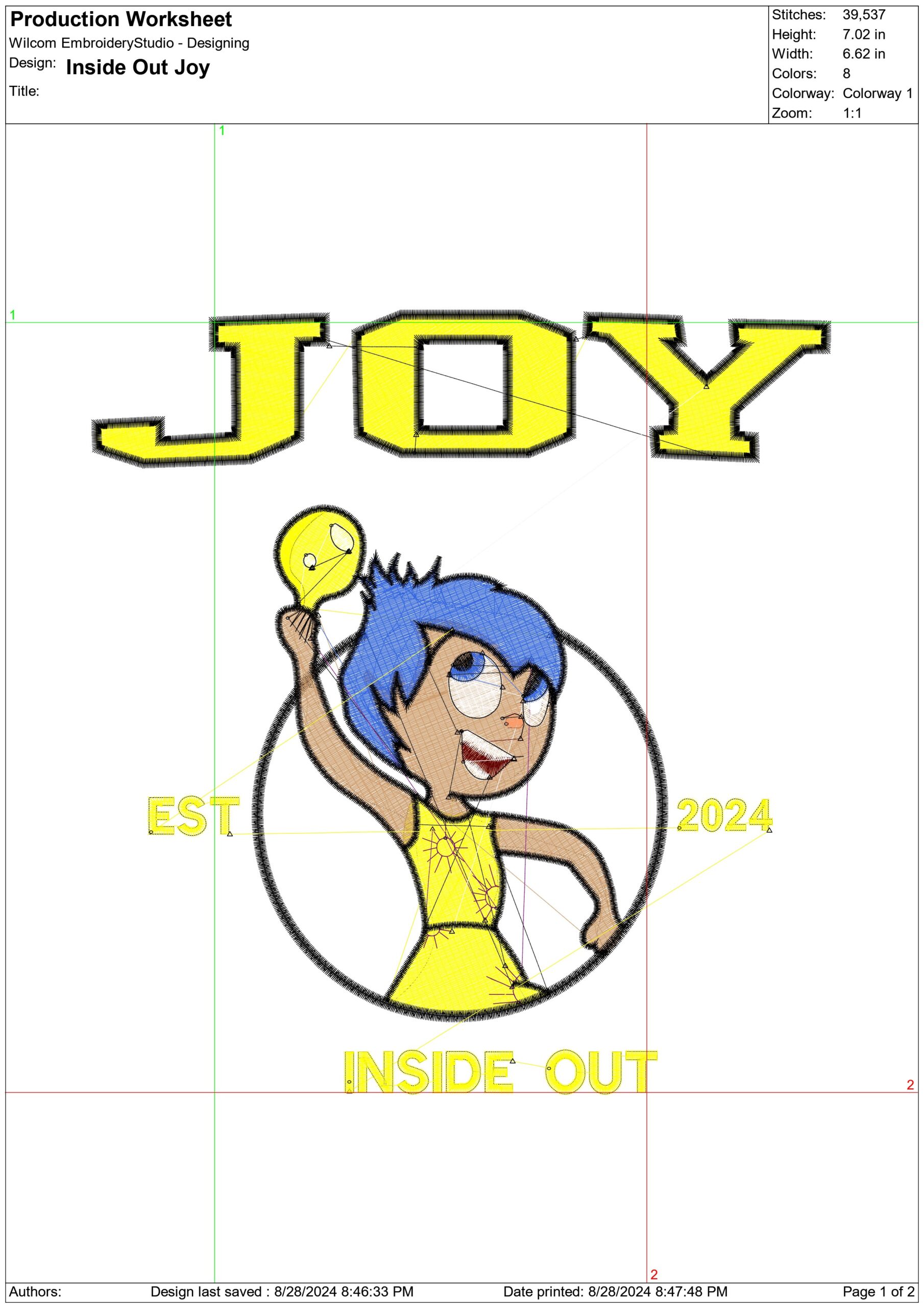 Inside Out Joy Emblem- Disney Films embroidery design - embroidery file - instant download — view 2