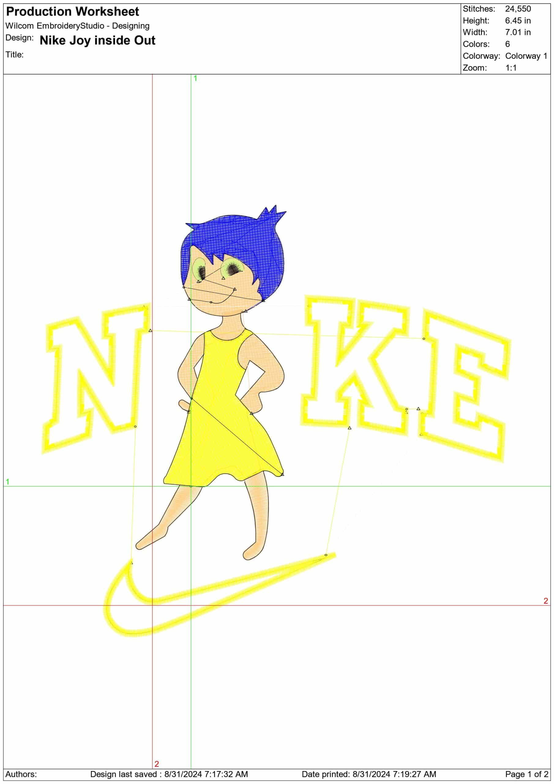 Nike Inside Out Joy - Disney Films embroidery design - embroidery file - instant download — view 2