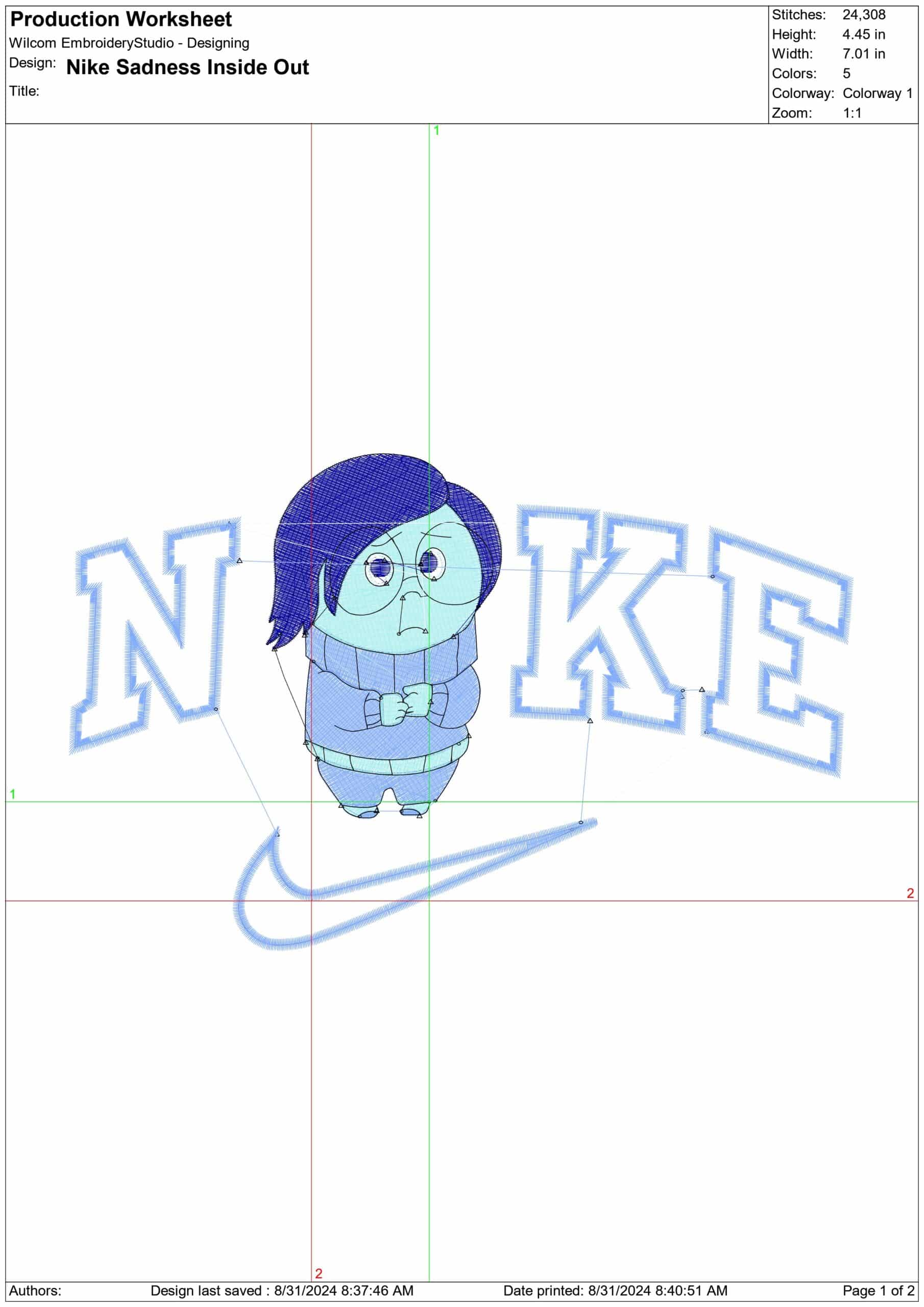 Nike Inside Out Sadness - Disney Films embroidery design - embroidery file - instant download — view 2