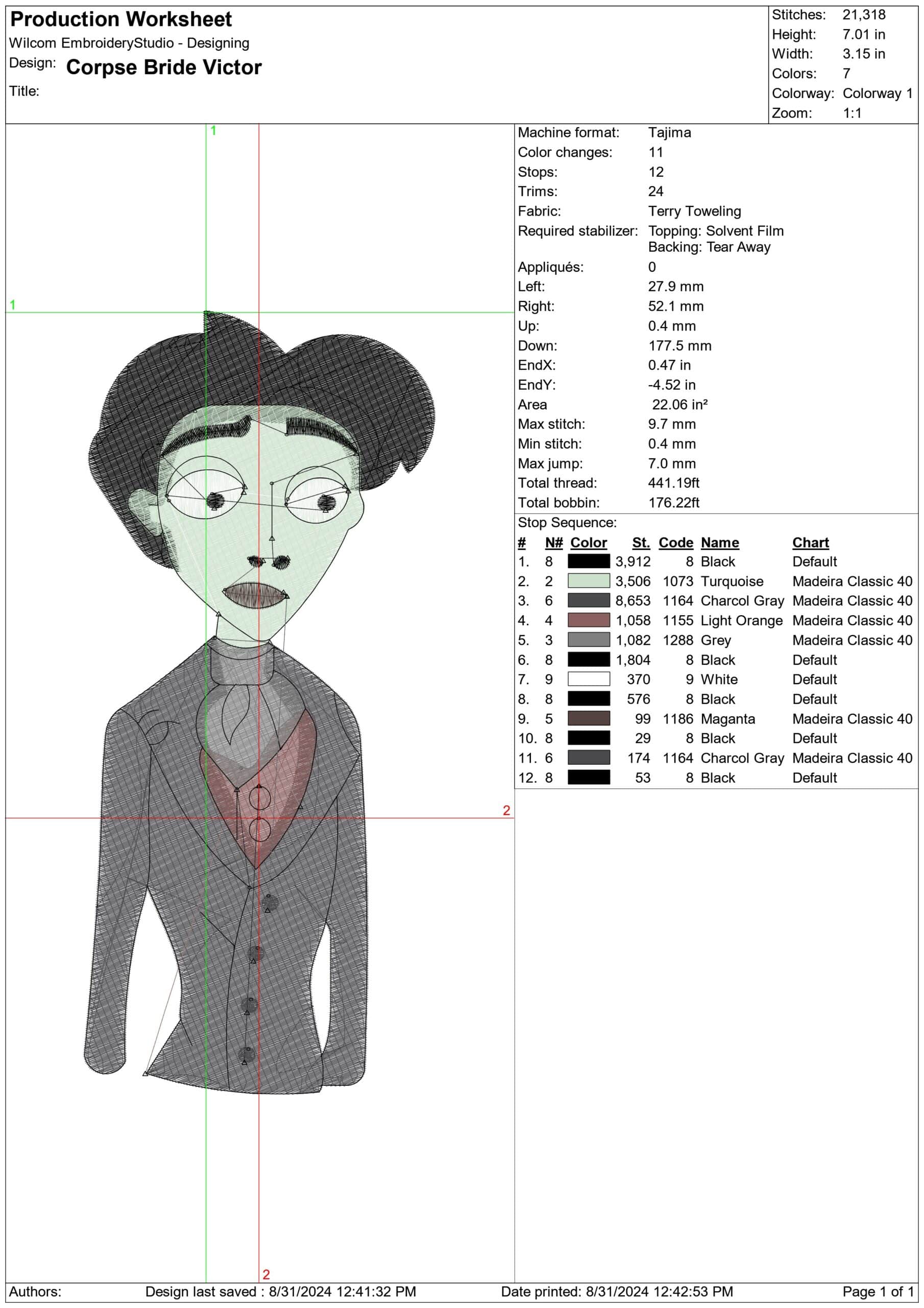 Victor Corpse Bride - Cartoon Film for Halloween embroidery design - embroidery file - instant download — view 2