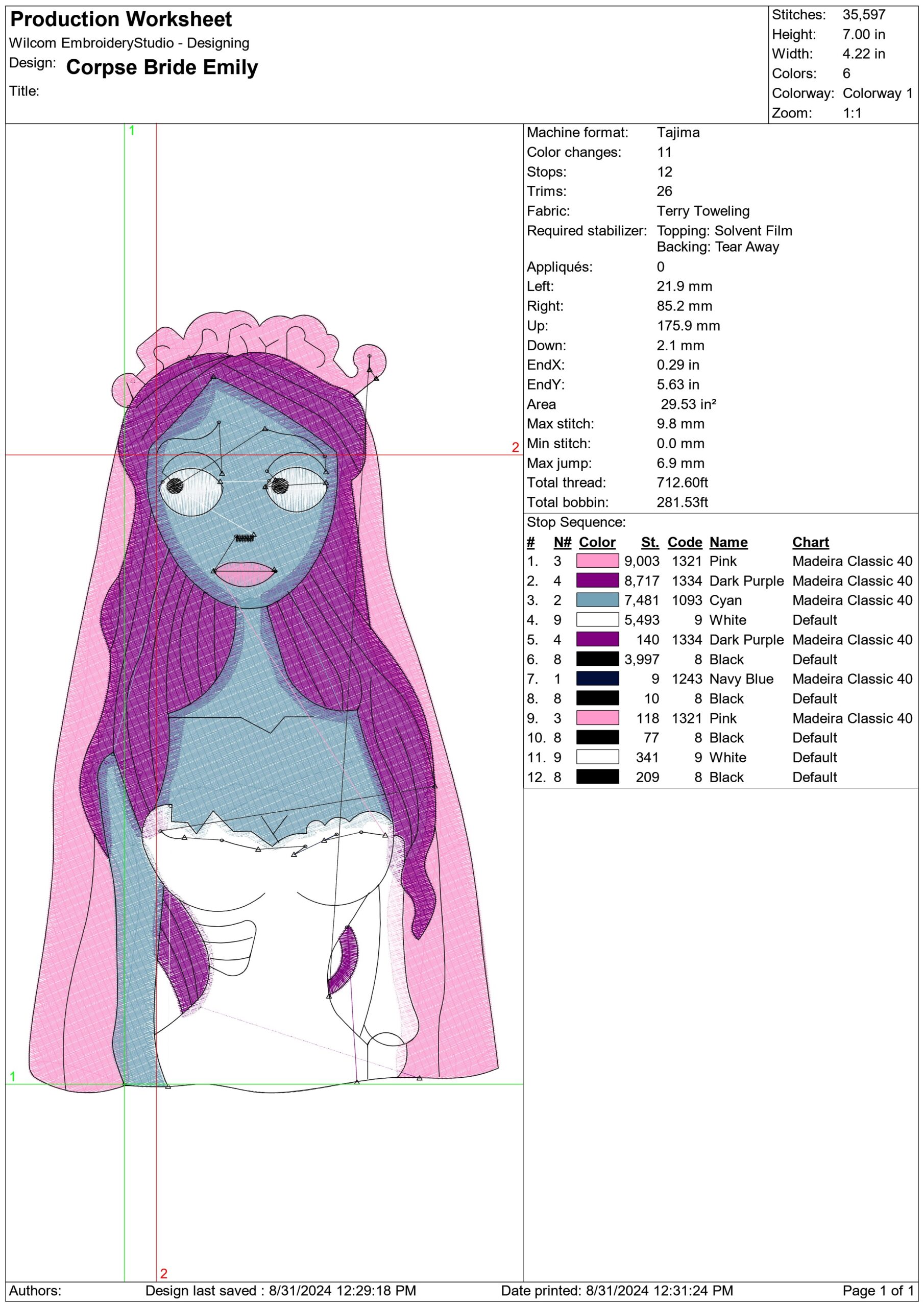 Emily Corpse Bride - Cartoon Film for Halloween embroidery design - embroidery file - instant download — view 2