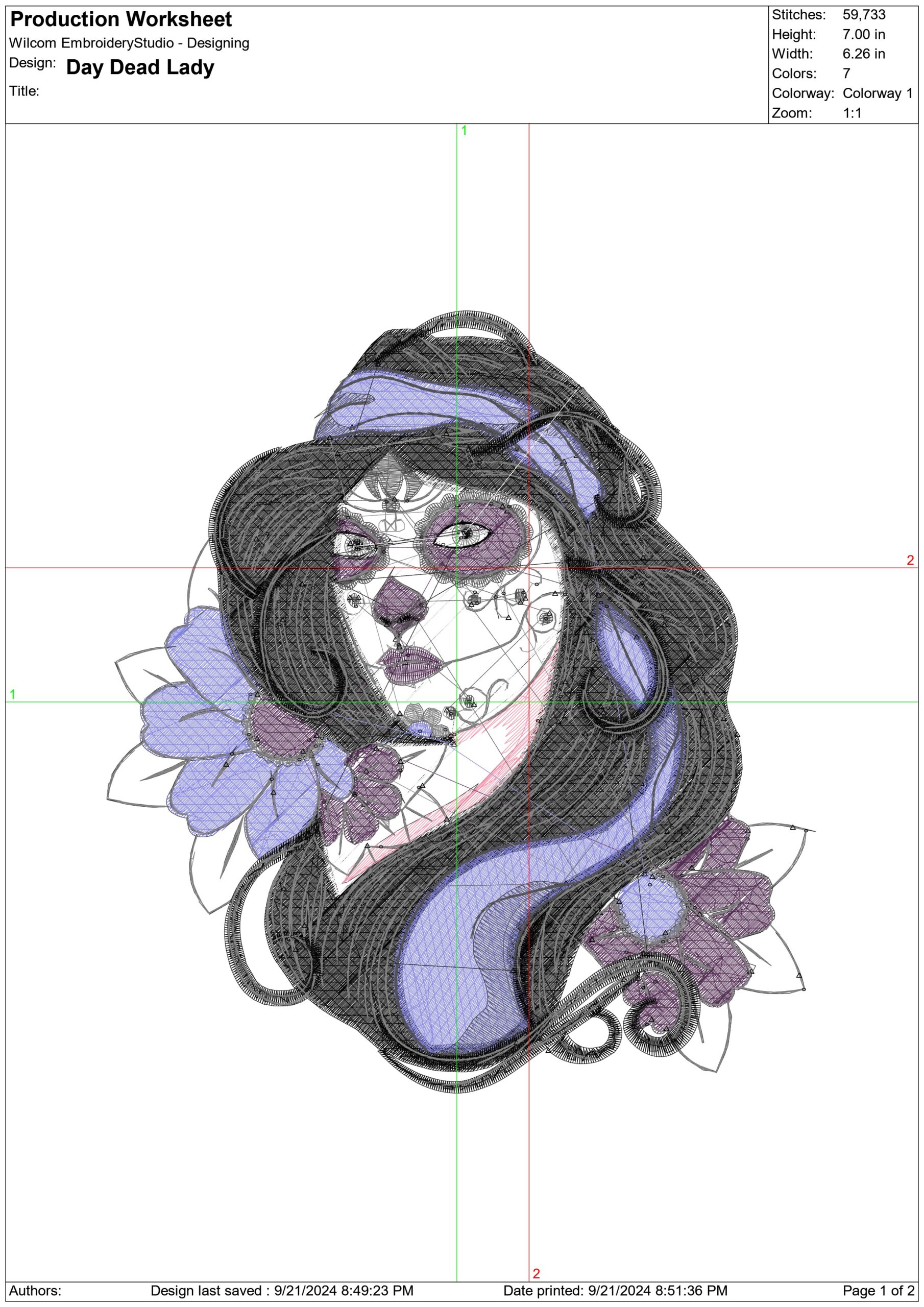 Day of Dead Lady - Day of the Dead - Halloween embroidery design - embroidery file - instant download — view 2