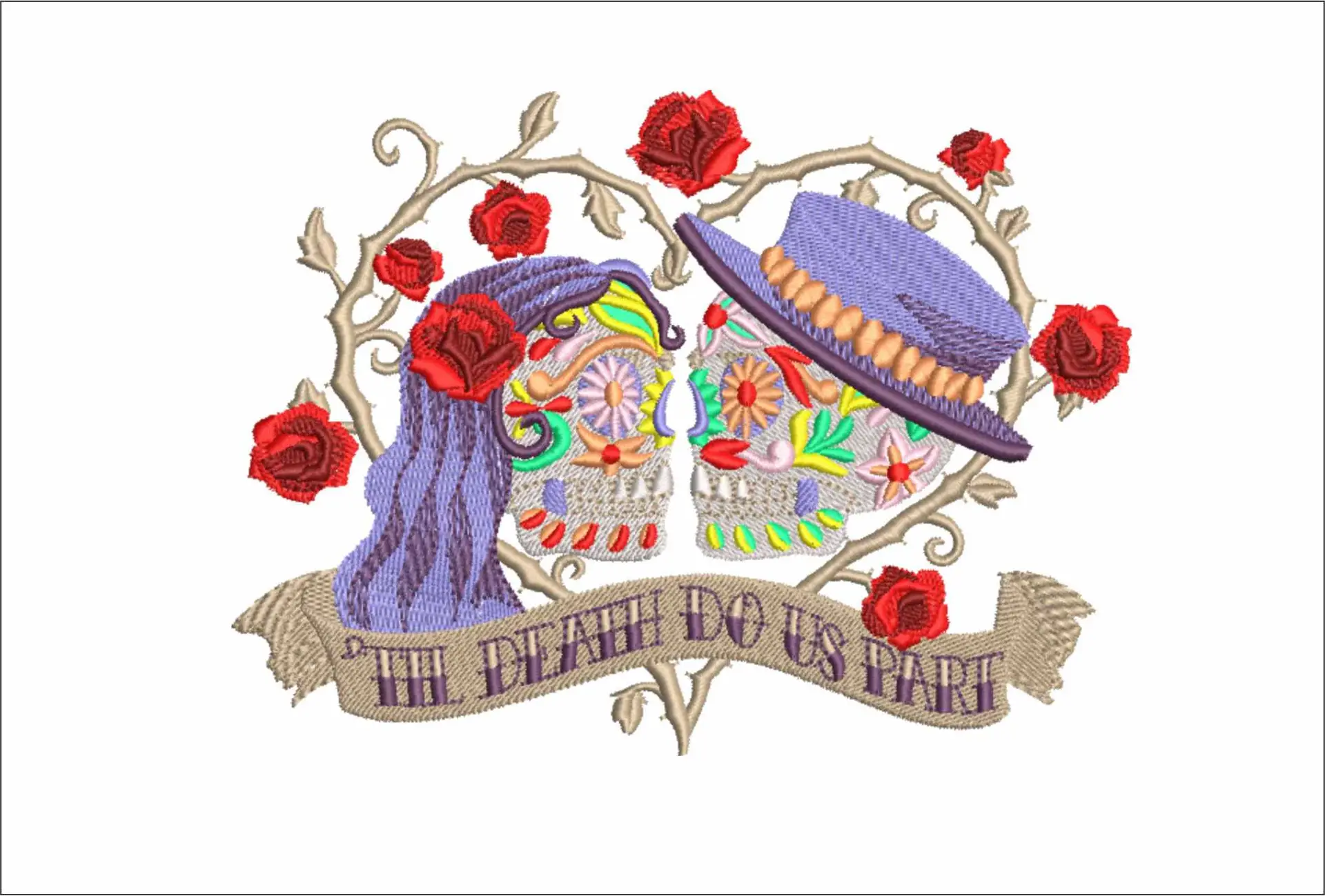 Day of Dead Death do us Part - Day of the Dead - Halloween embroidery design - embroidery file - instant download