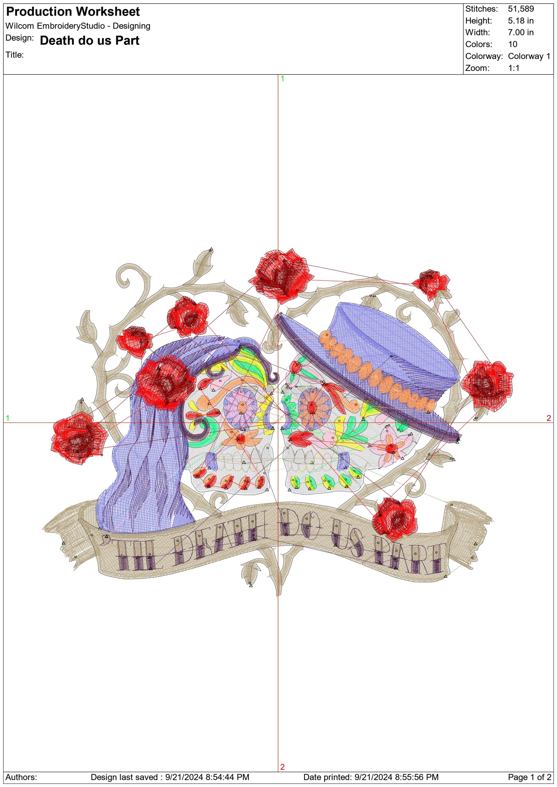 Day of Dead Death do us Part - Day of the Dead - Halloween embroidery design - embroidery file - instant download — view 2