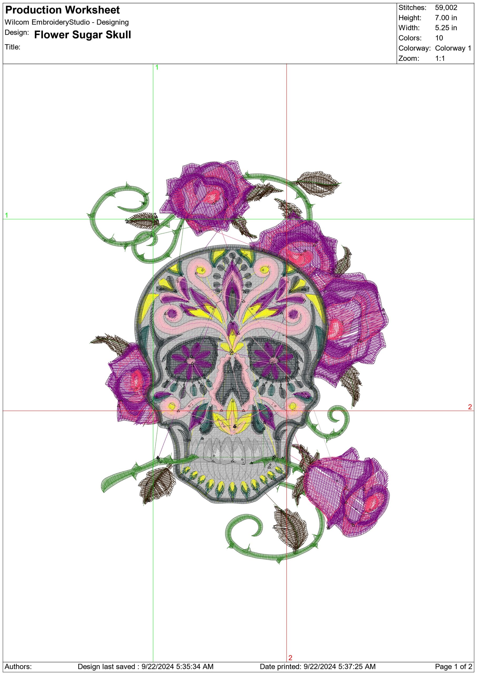 Day of Dead Death Flower Sugar Skull - Day of the Dead - Halloween embroidery design - embroidery file - instant download — view 2