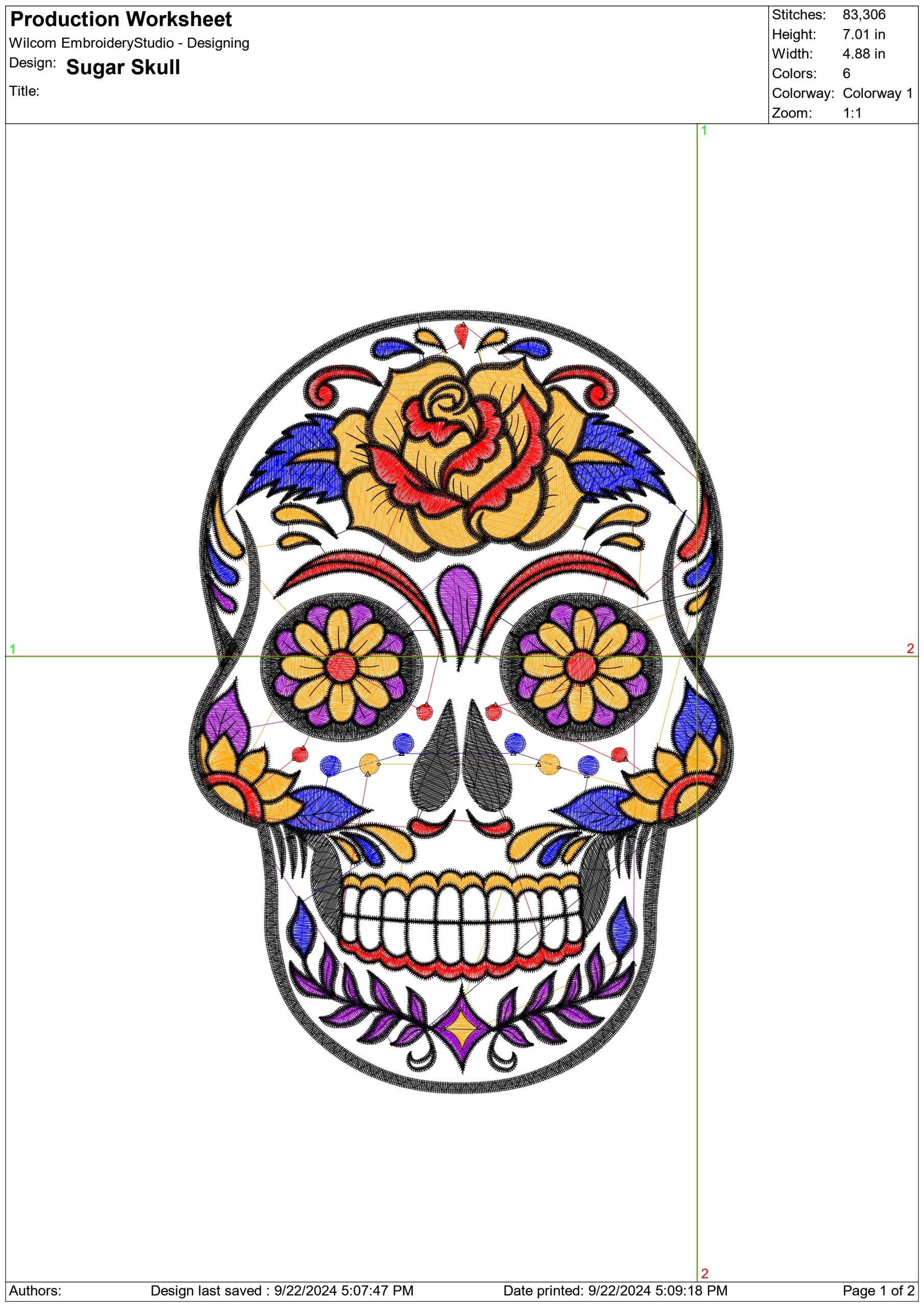 Day of Dead Death Sugar Skull - Day of the Dead - Halloween embroidery design - embroidery file - instant download — view 2