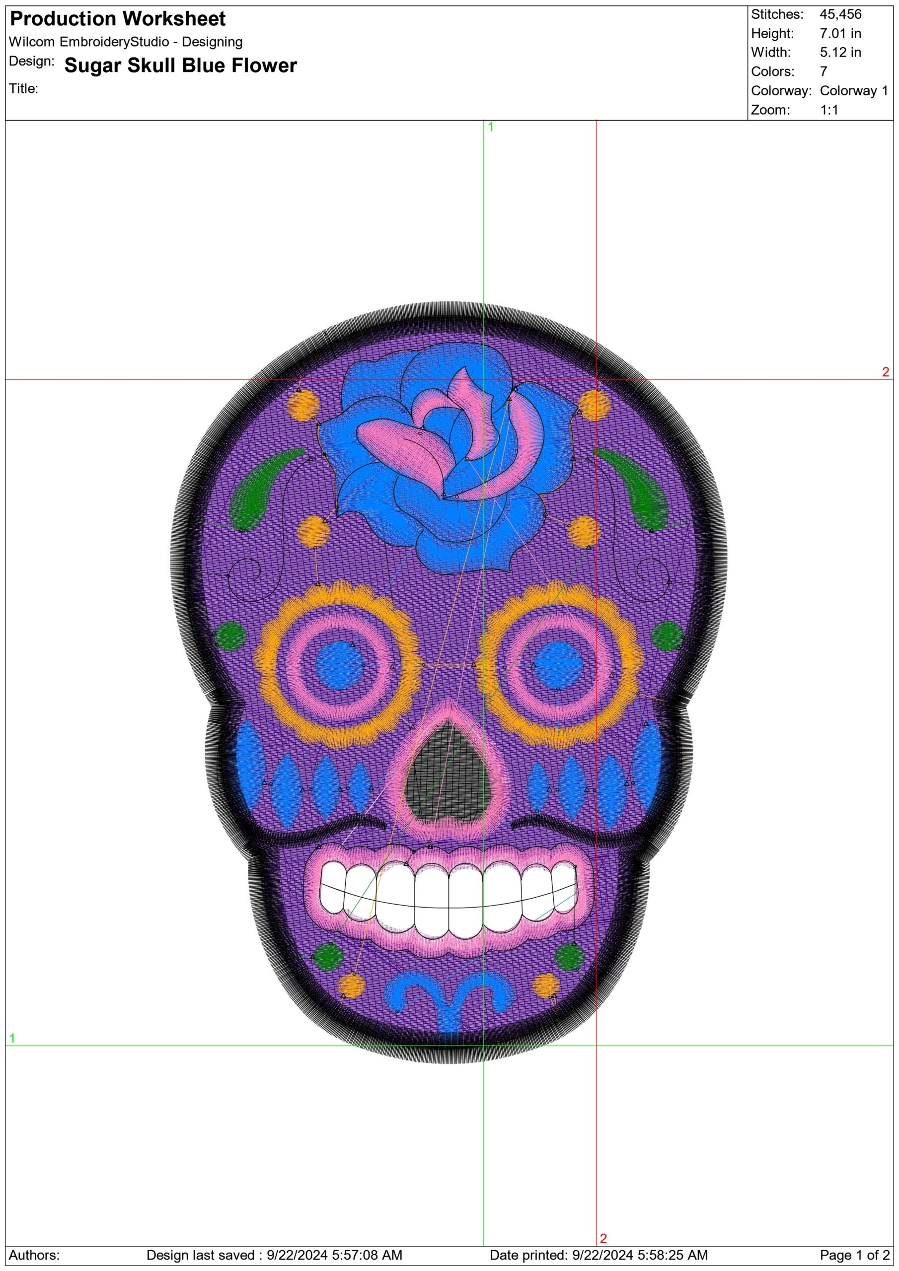 Day of Dead Death Sugar Skull Blue Flowers- Day of the Dead - Halloween embroidery design - embroidery file - instant download — view 2