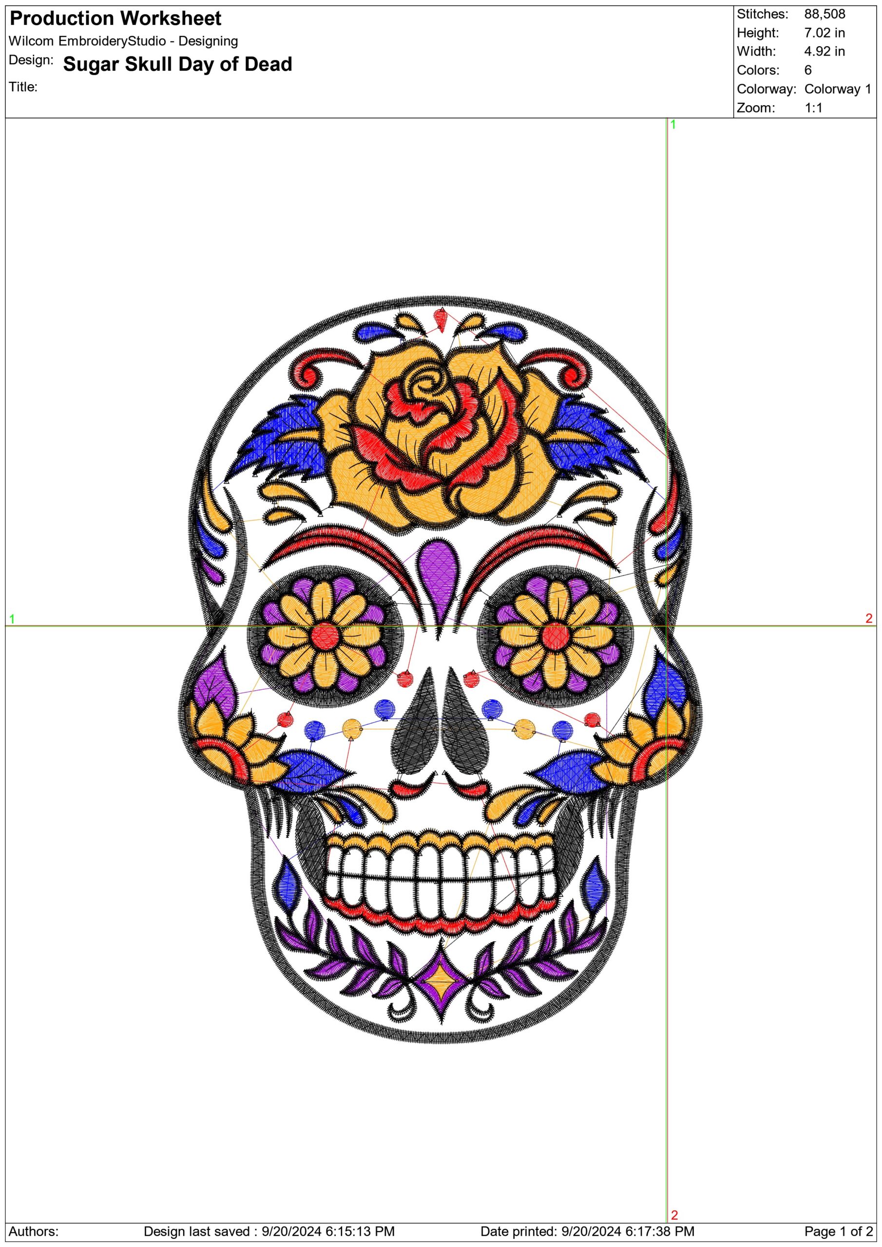 Sugar Skull Day of Dead - Day of the Dead - Halloween embroidery design - embroidery file - instant download — view 2