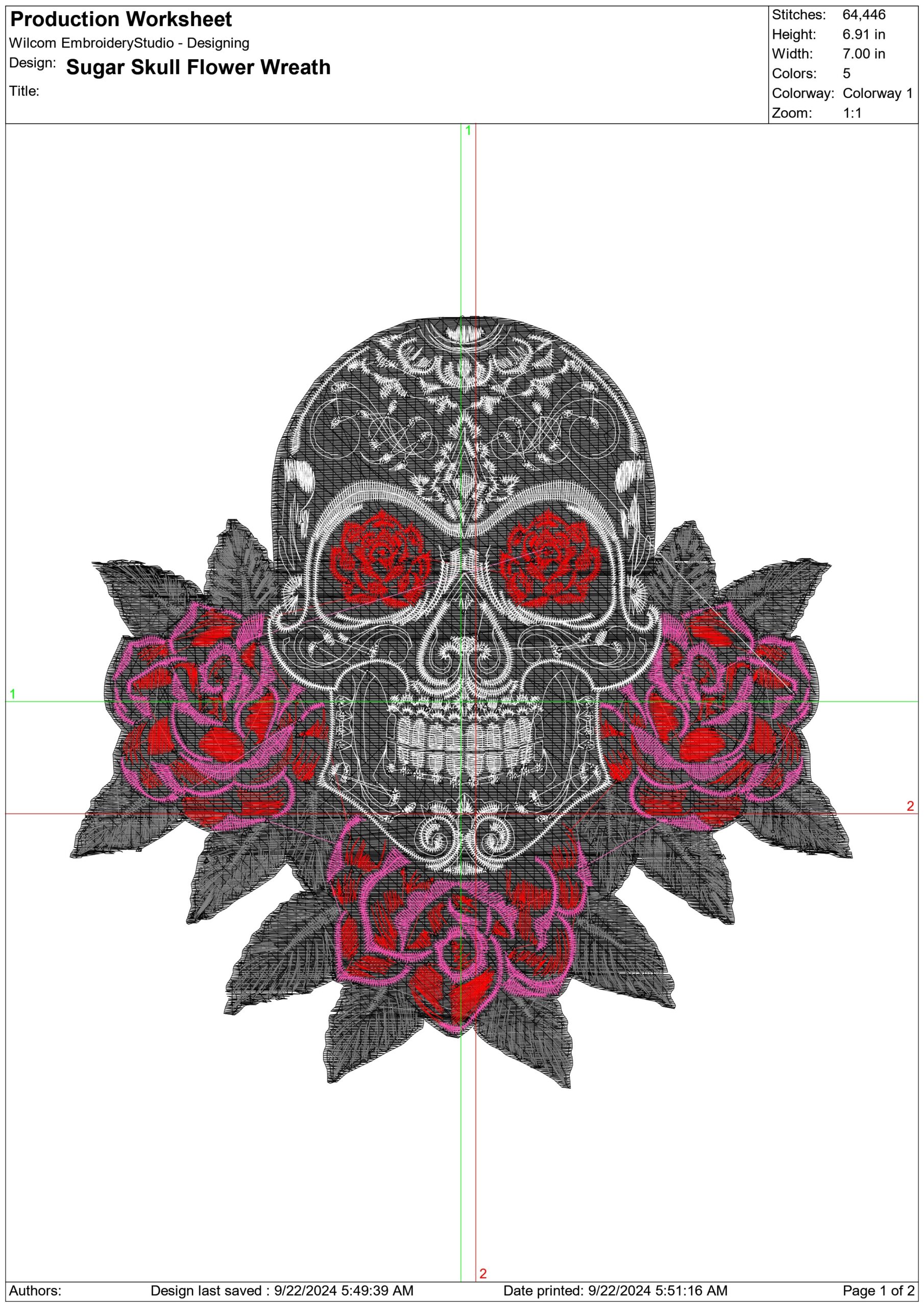 Sugar Skull Flower Wreath Day of Dead - Day of the Dead - Halloween embroidery design - embroidery file - instant download — view 2