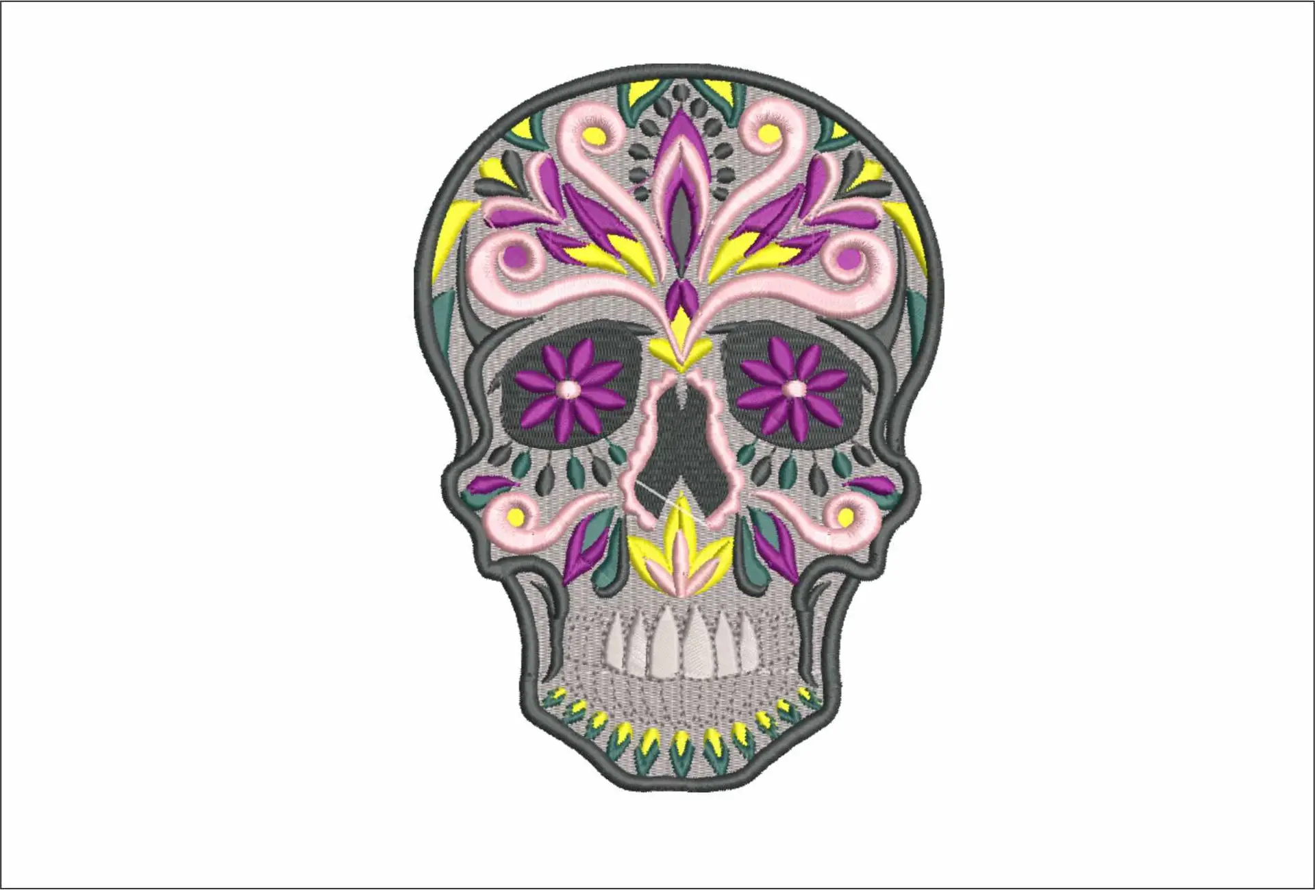 Sugar Skull Grey Day of Dead - Day of the Dead - Halloween embroidery design - embroidery file - instant download