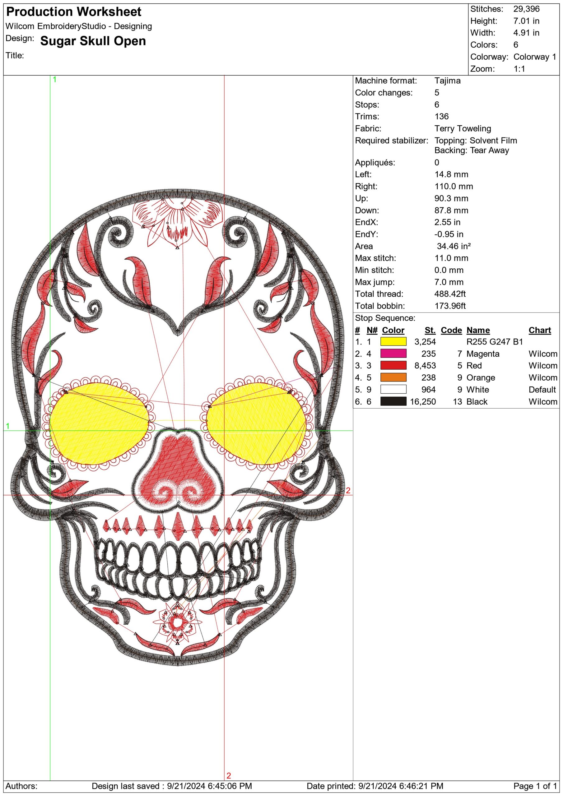 Sugar Skull Open Day of the Dead - Halloween embroidery design - embroidery file - instant download — view 2