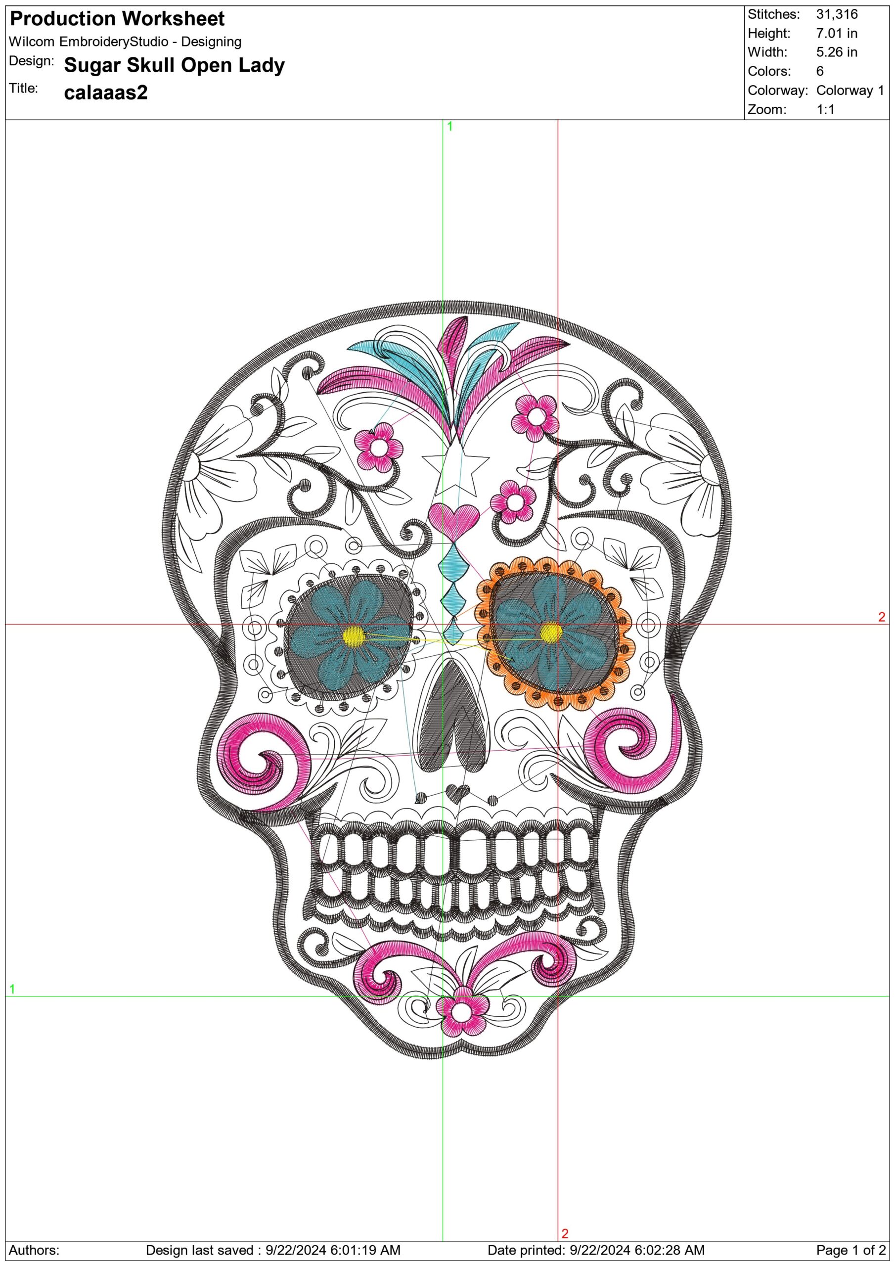 Sugar Skull Open Lady Day of the Dead - Halloween embroidery design - embroidery file - instant download — view 3