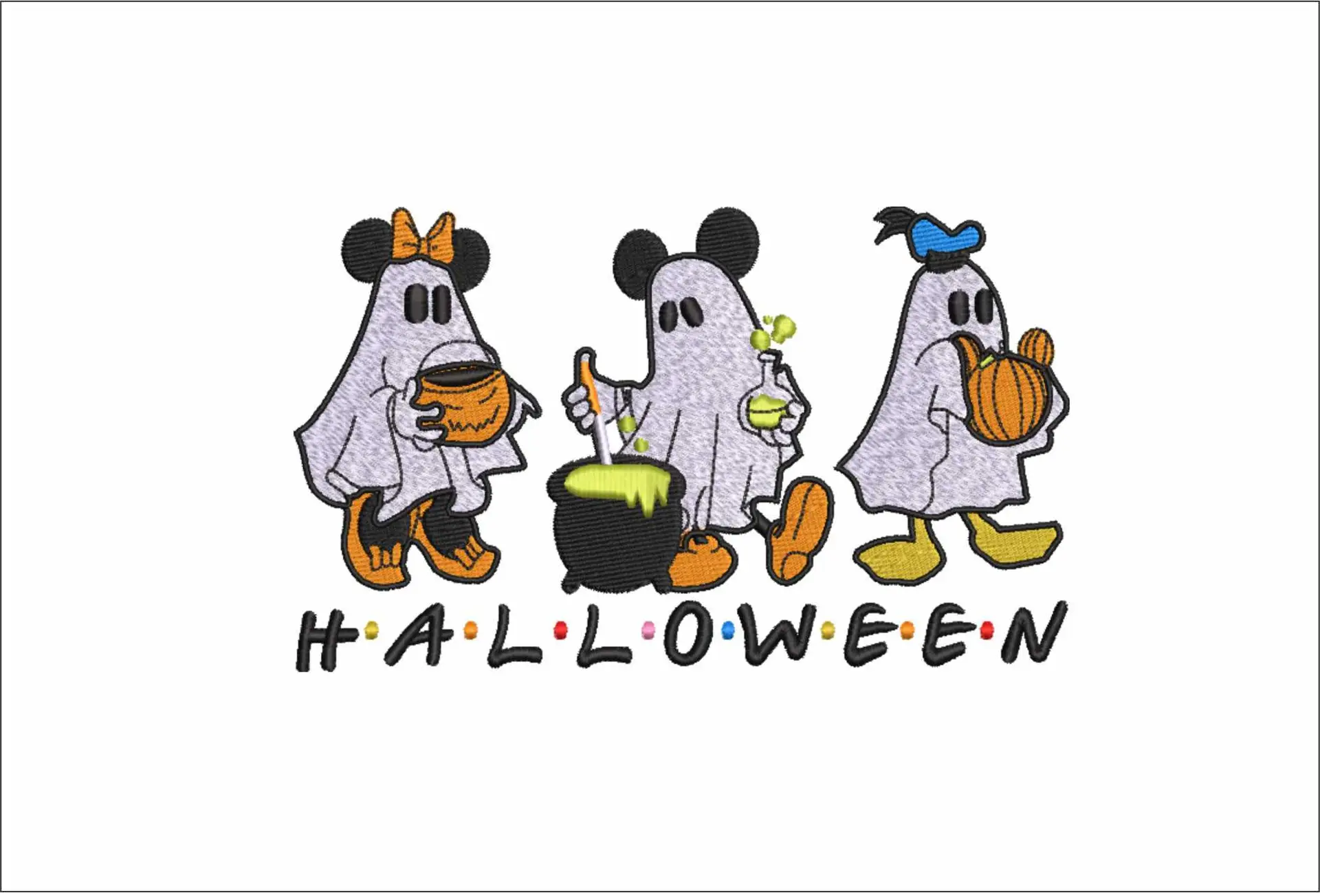 Mickey and Friends in Ghost Outfits - Halloween embroidery design - embroidery file - instant download