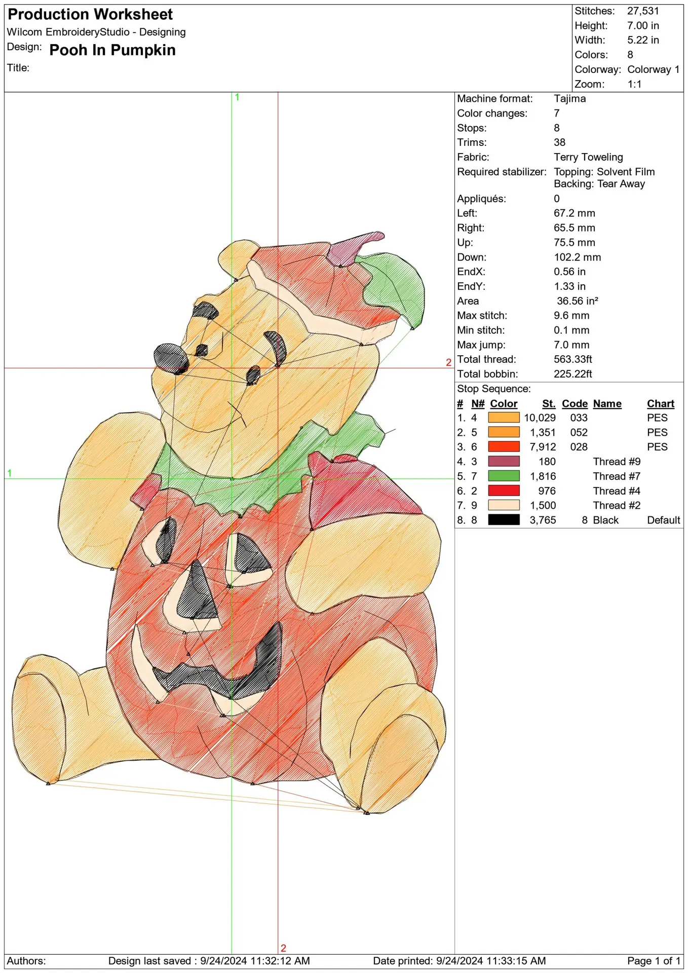 Pooh in Pumpkin - Halloween embroidery design - embroidery file - instant download — view 2